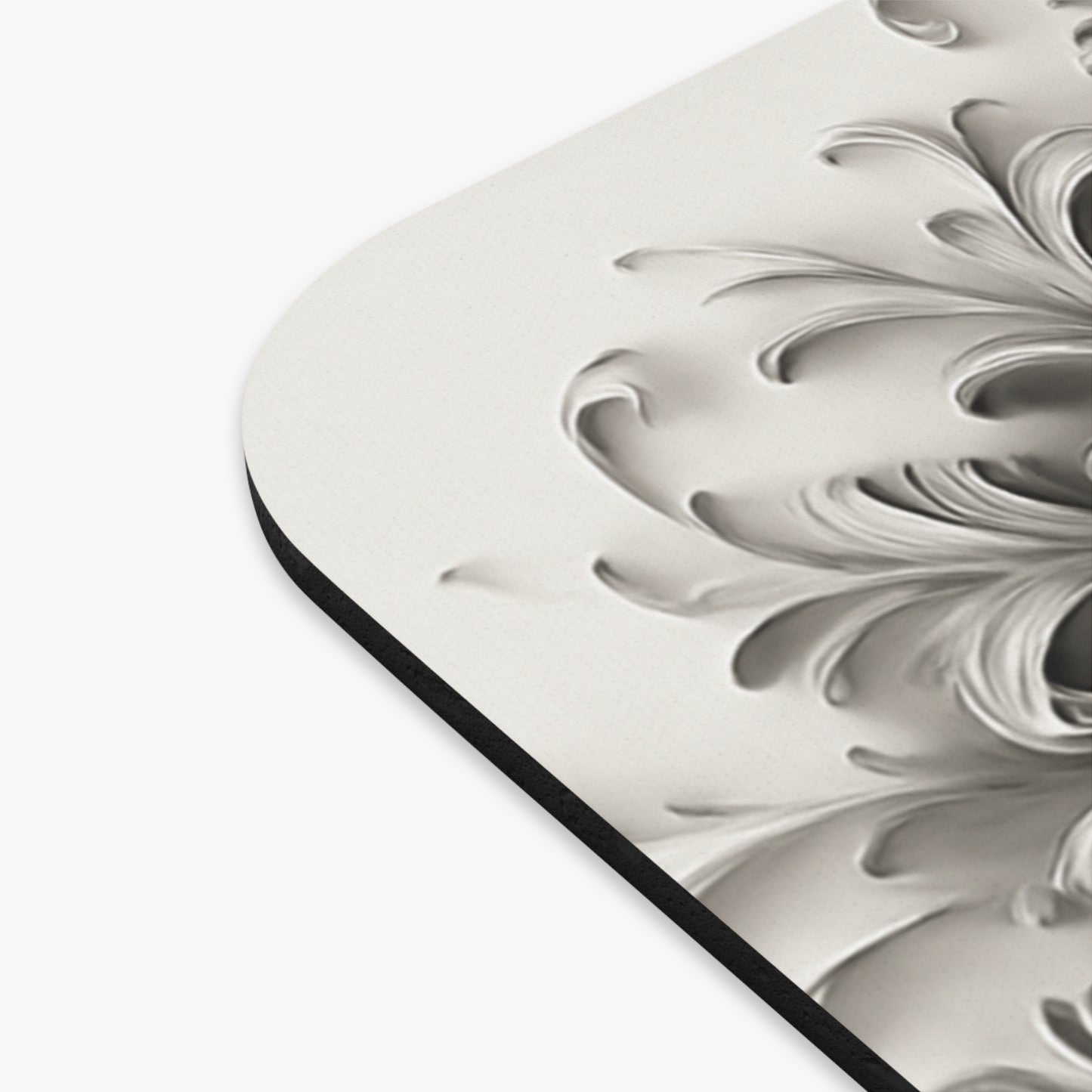 Close-up of Obsidian Bloom mouse pad showing detailed black floral pattern
