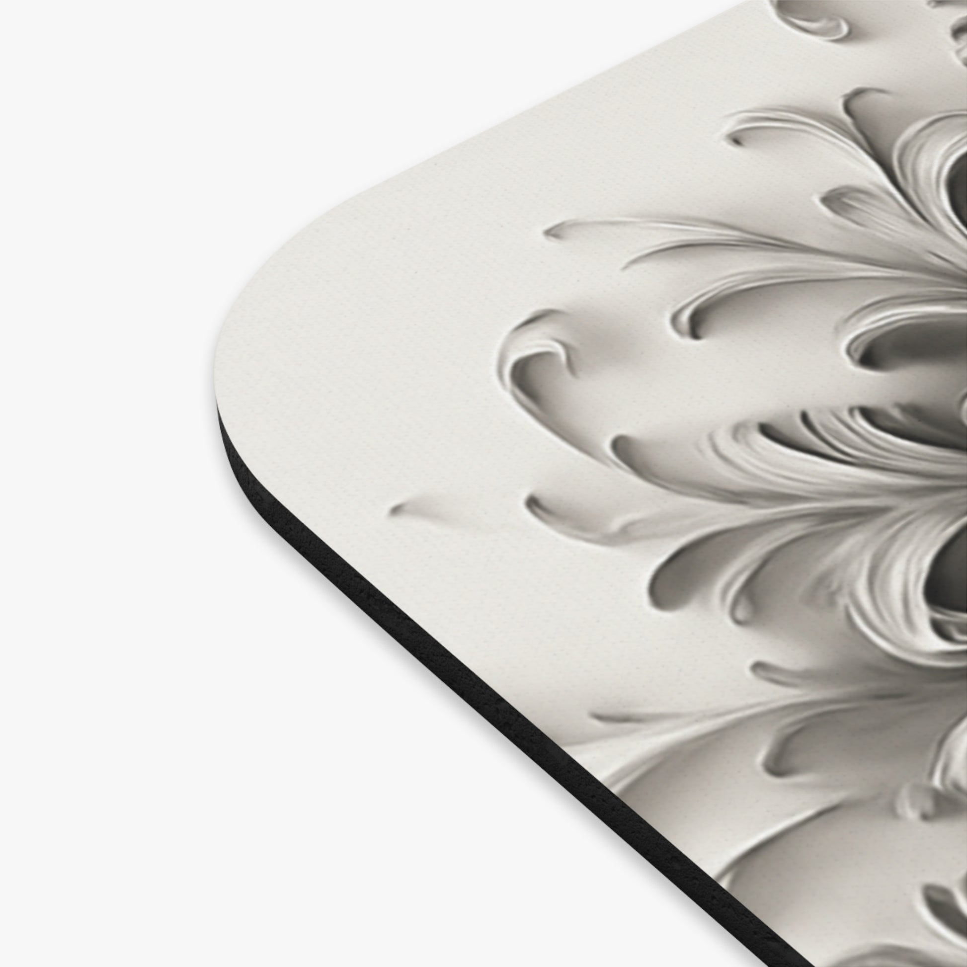 Close-up of Obsidian Bloom mouse pad showing detailed black floral pattern