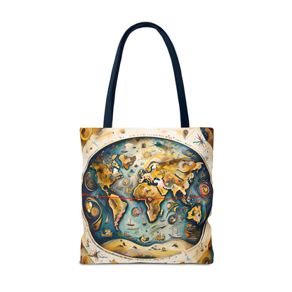 Celestial Map Tote (16x16 & 18x18)- Vintage Star Chart and Antique Globe Design on Navy-Handled Canvas, Reusable & Eco-Friendly