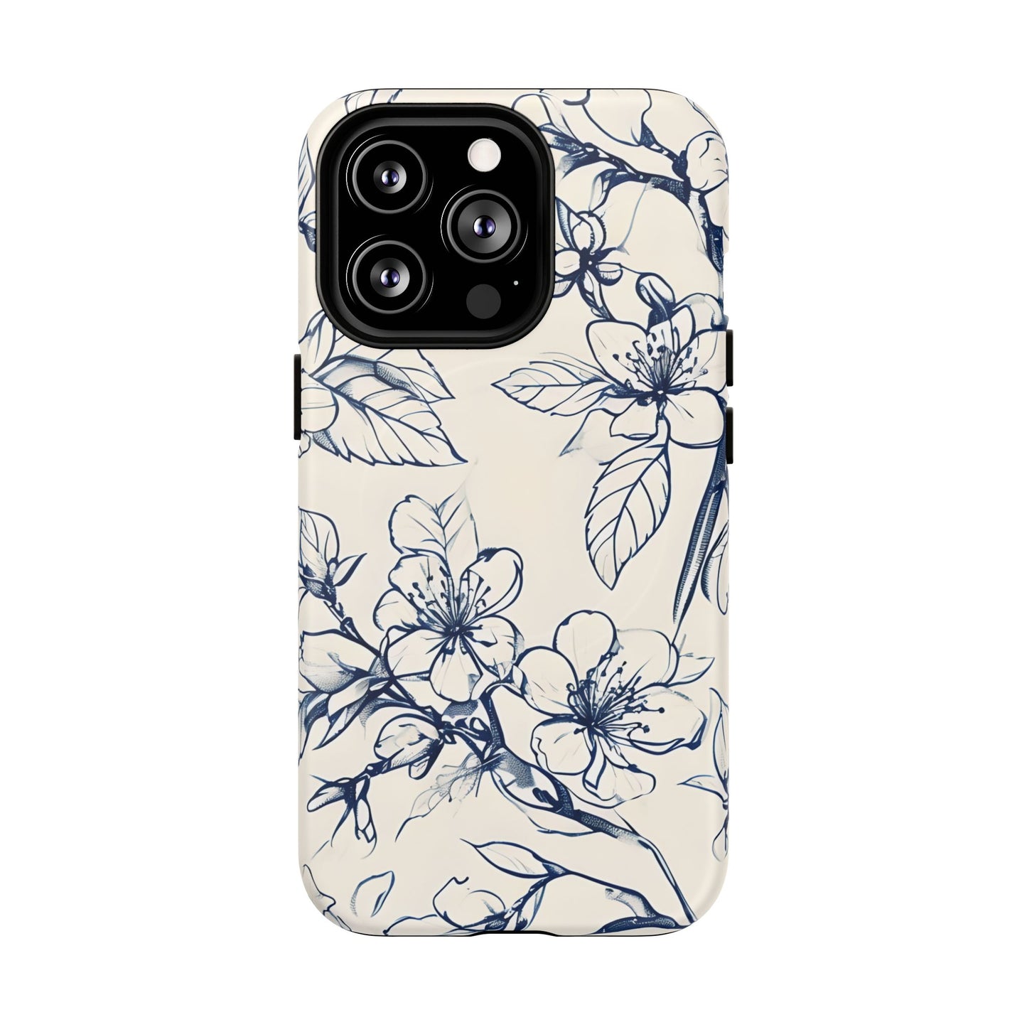 Blossom Sketch - Artistic Blue Floral - iPhone MagSafe Phone Case - Botanical Design