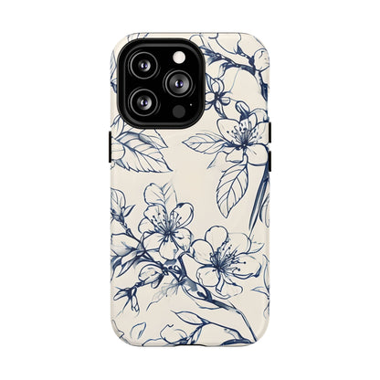 Blossom Sketch - Artistic Blue Floral - iPhone MagSafe Phone Case - Botanical Design