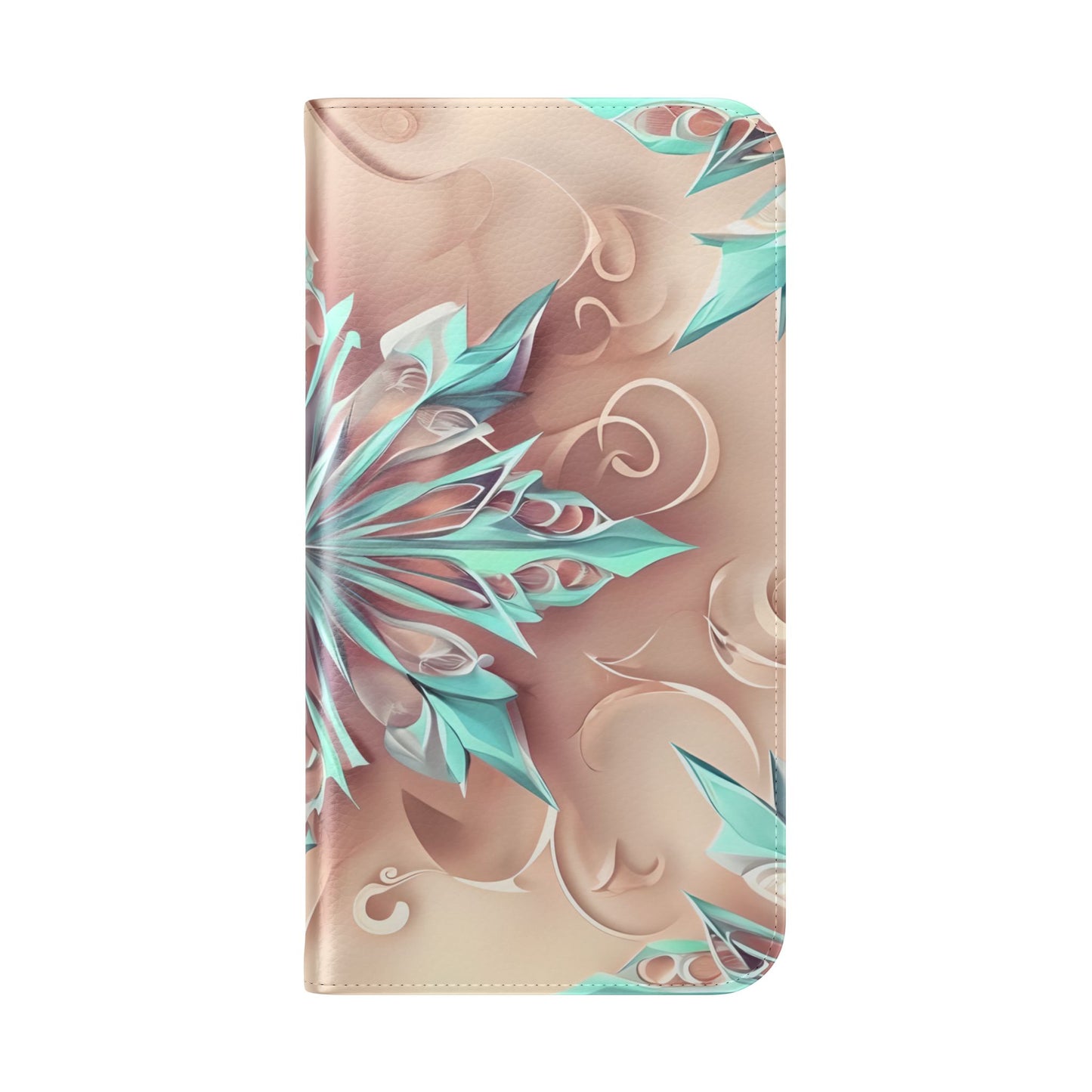 Frosted Petals iPhone Wallet Case - Soft Floral Kaleidoscope Design in Blush & Aqua