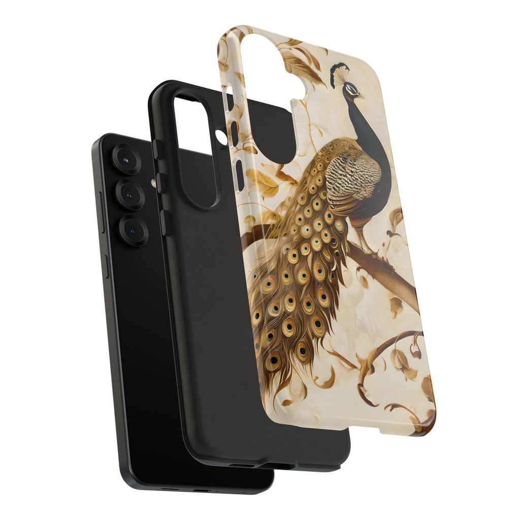 Golden Plumage - Luxe Peacock Art Samsung Galaxy S25 Plus Phone Case - Elegant Gold & Cream Design