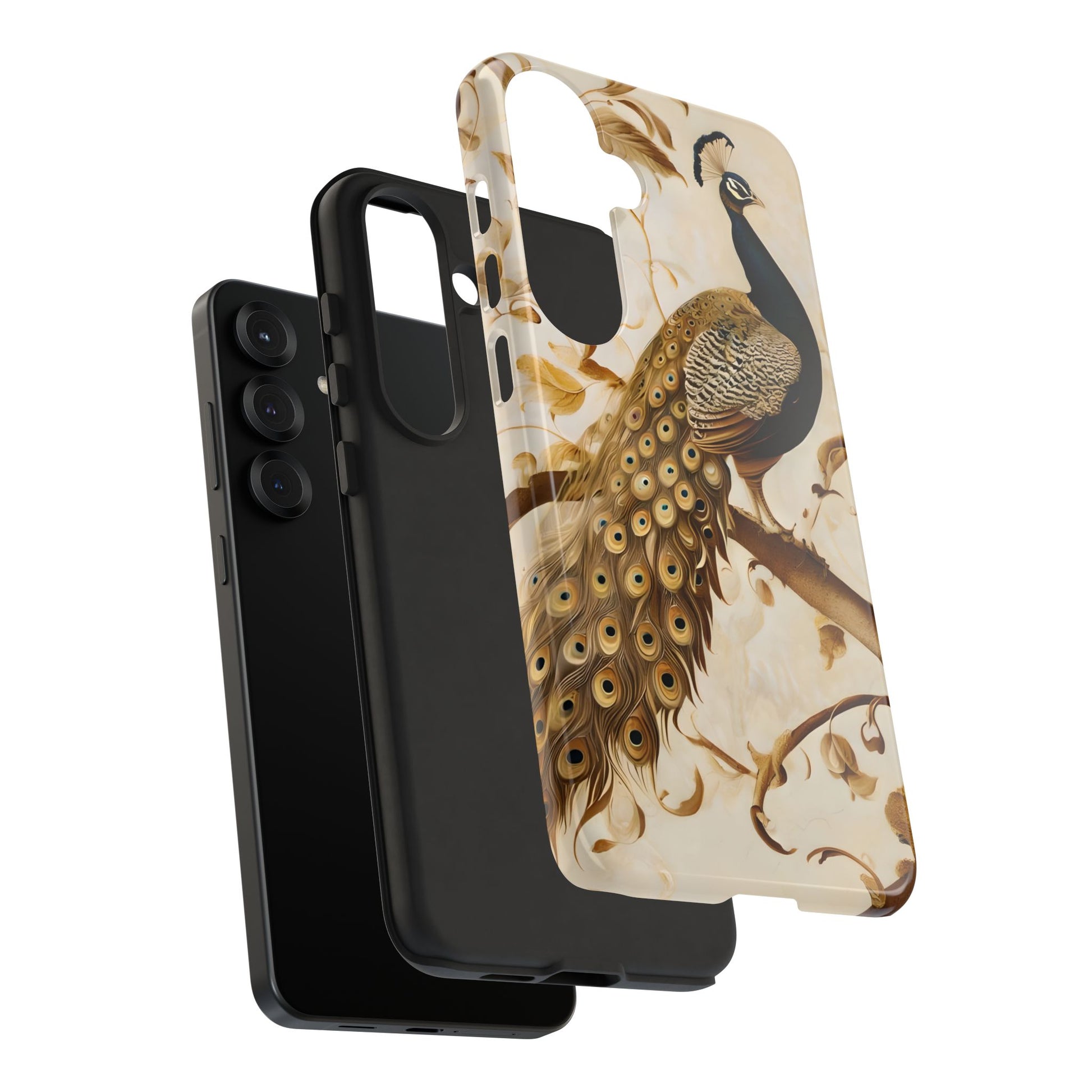 Golden Plumage - Luxe Peacock Art Samsung Galaxy S25 Plus Phone Case - Elegant Gold & Cream Design