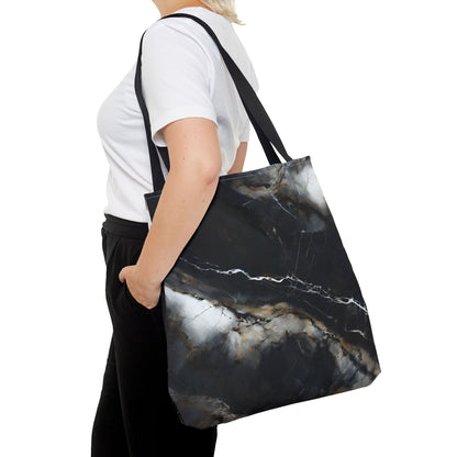 Obsidian Vein Tote Bag (16x16 & 18x18)- Bold Black Marble with Striking White and Gold Veining, Reusable & Eco-Friendly