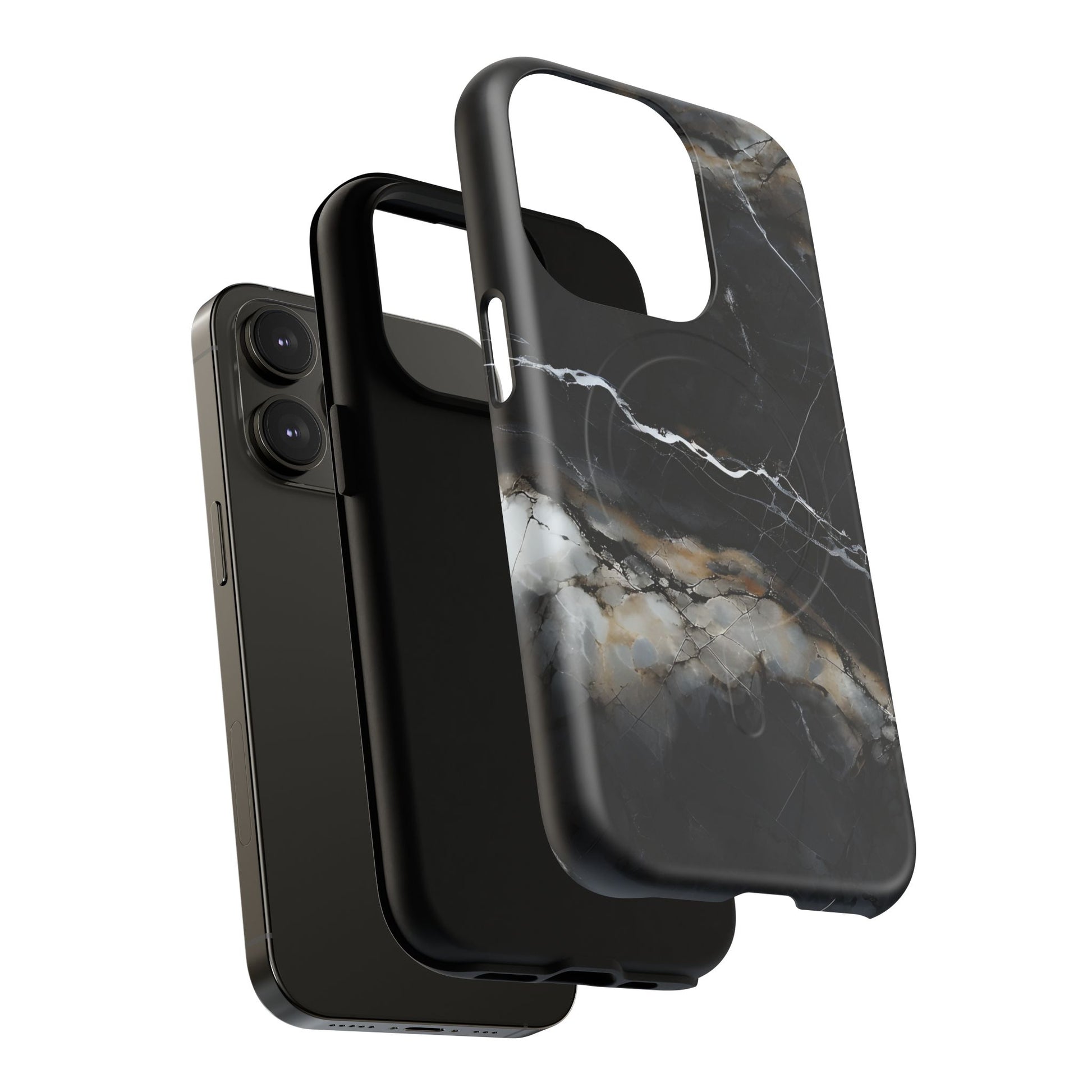 Obsidian Vein iPhone 14 Pro MagSafe Phone Case -Black Neutral Marble Design