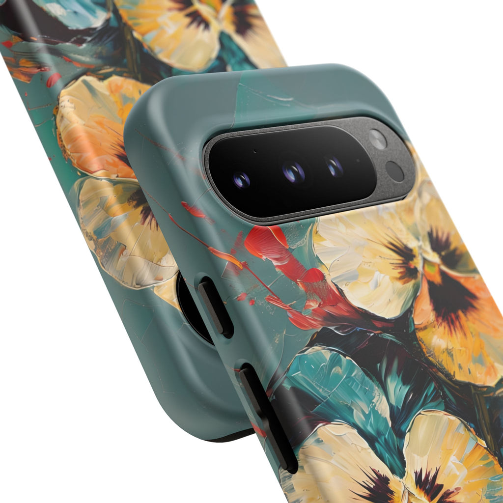 Golden Pansy Cascade Tough Case for Google Pixel 9 Pro - Floral Artistic Shockproof Cover, Elegant Protective Phone Case