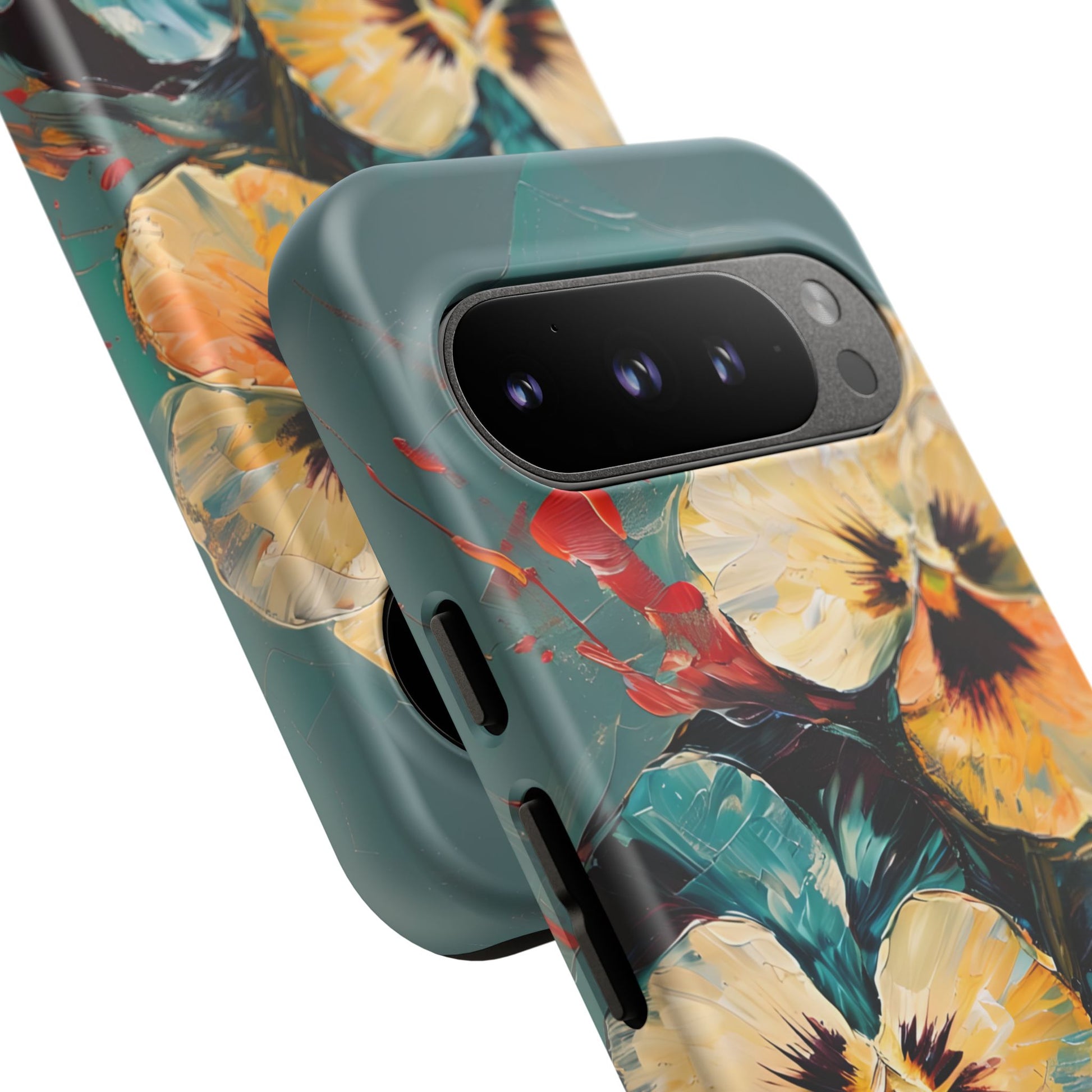 Golden Pansy Cascade Tough Case for Google Pixel 9 Pro - Floral Artistic Shockproof Cover, Elegant Protective Phone Case
