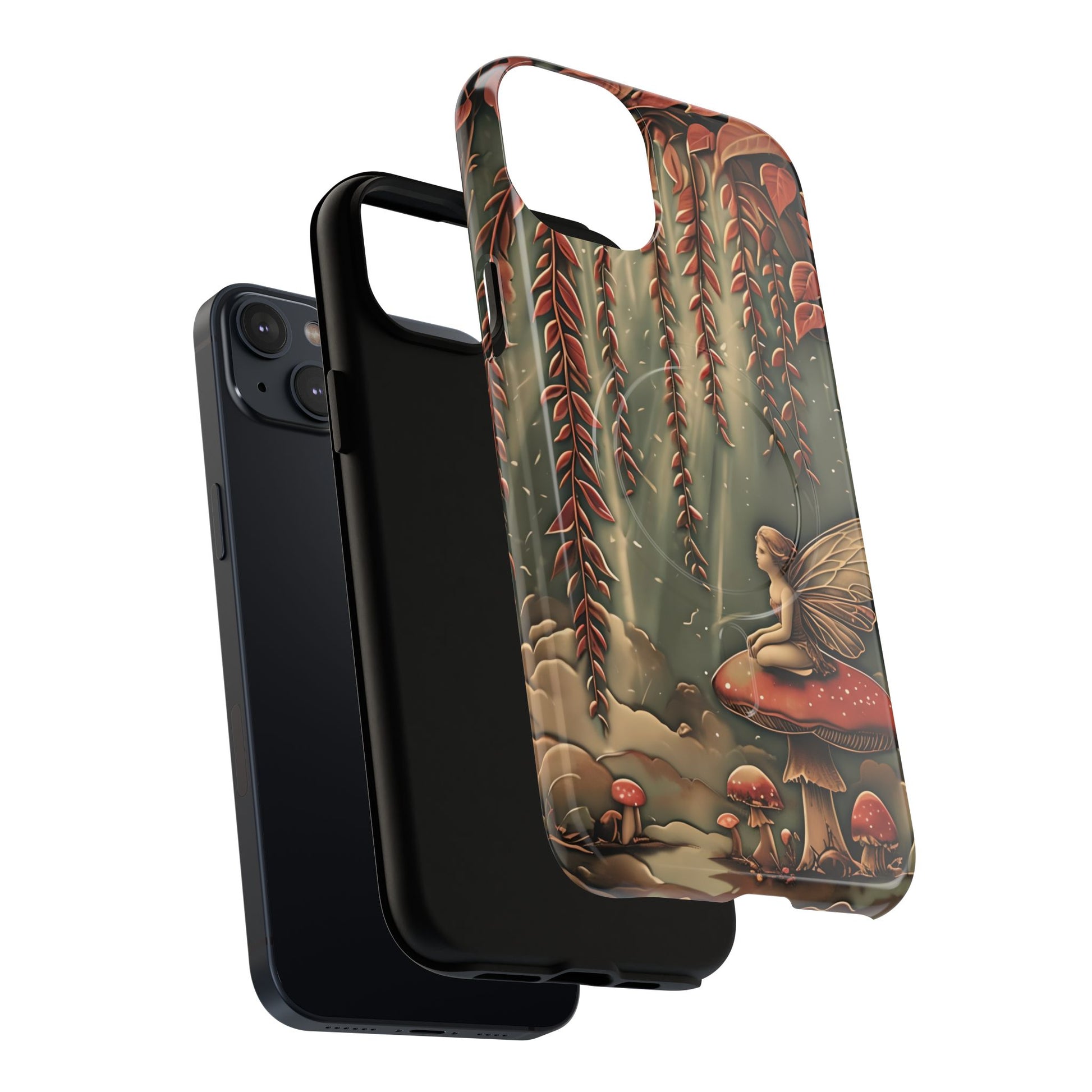 Willow Whisper - Tranquil Nature Art iPhone 14 Plus MagSafe Phone Case - Serene Willow Tree & Meditative Figure Design
