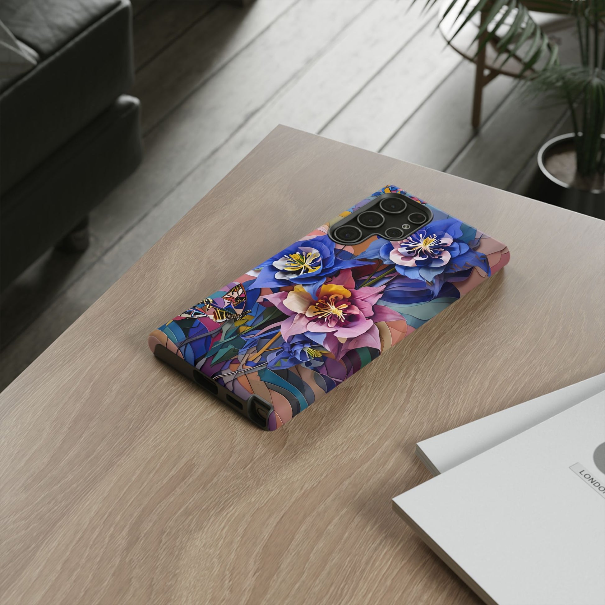 Blue Columbine Carnivale - Artistic Floral & Butterfly Samsung S22 Ultra Tough Phone Case - Vibrant Botanical Design