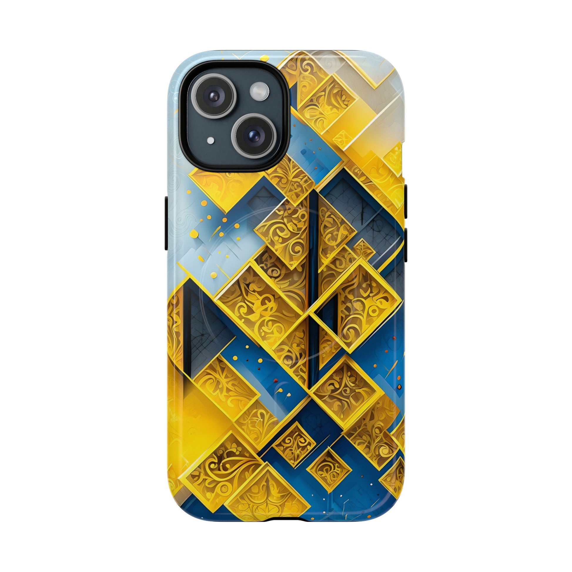 Golden Ascent Luxe Geometric iPhone 15 - MagSafe Compatible - Elegant Abstract Gold Design