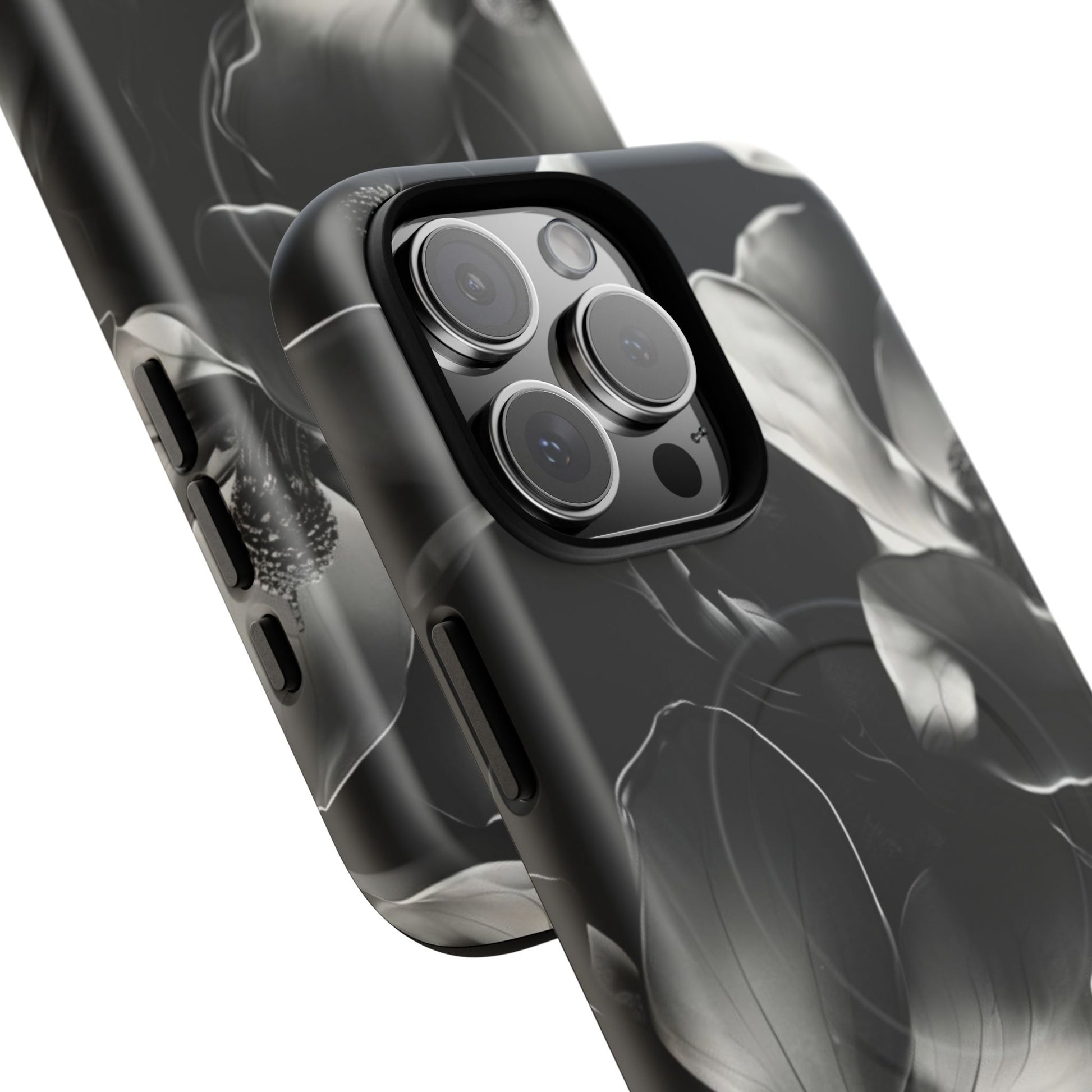 Monochrome Magnolia - Elegant Black & White Floral iPhone 16 Pro Max MagSafe Phone Case - Artistic Magnolia Design