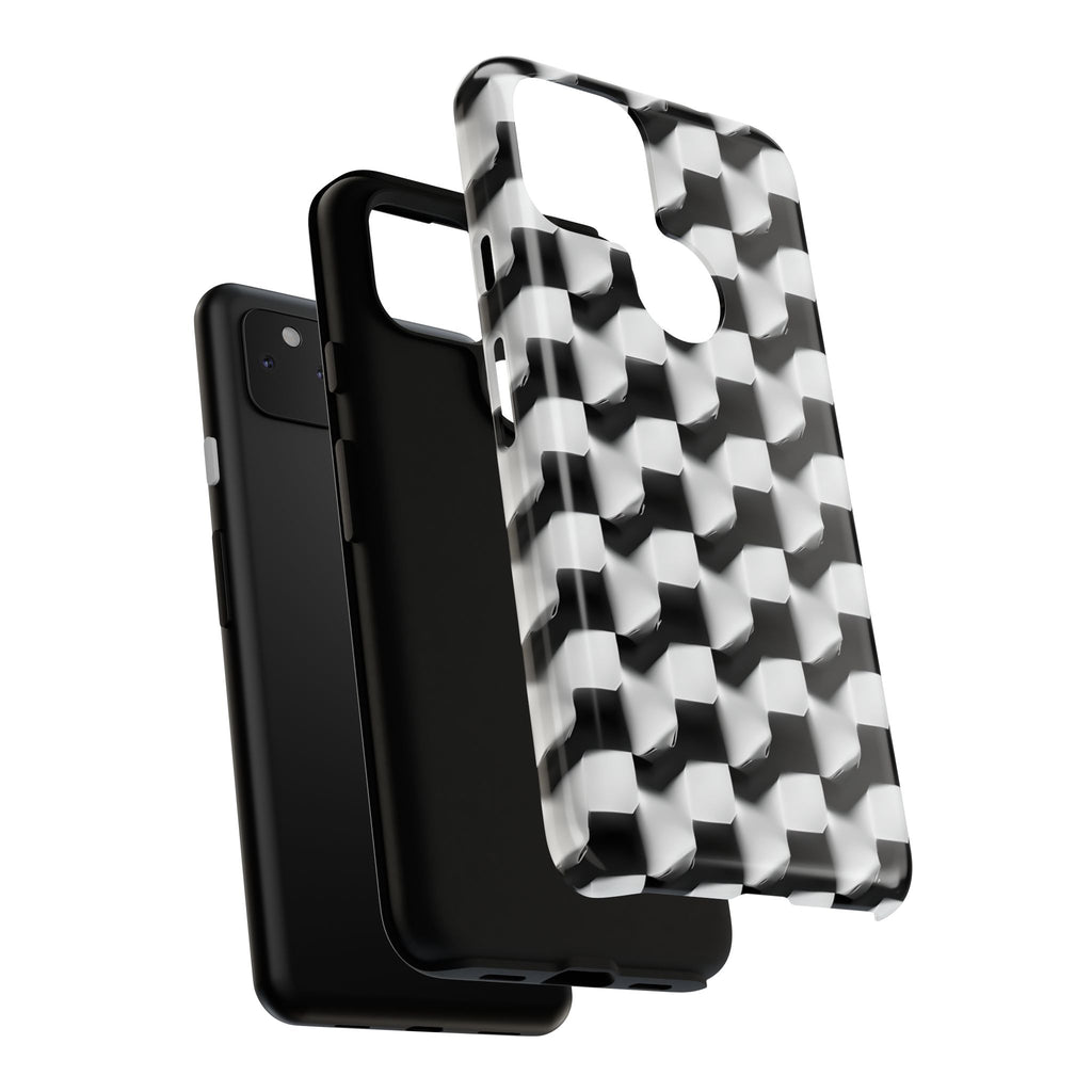 Monochrome Grid Tough Case for Google Pixel 4a 5G - Classic Checkerboard, Black & White, Minimalist Trend