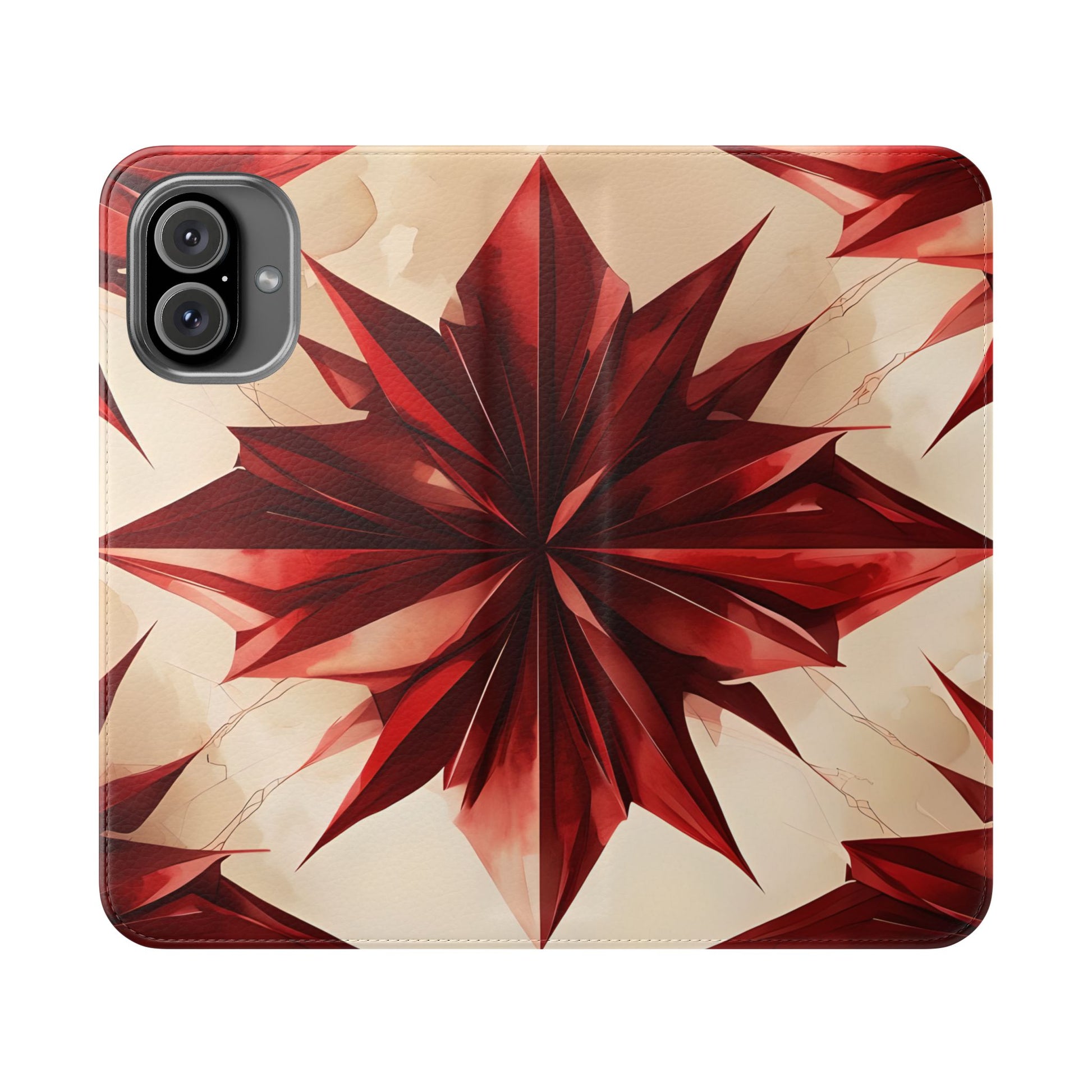 Ruby Compass iPhone 16 Plus Wallet Case - Bold Geometric Flip Cover with Card Slots