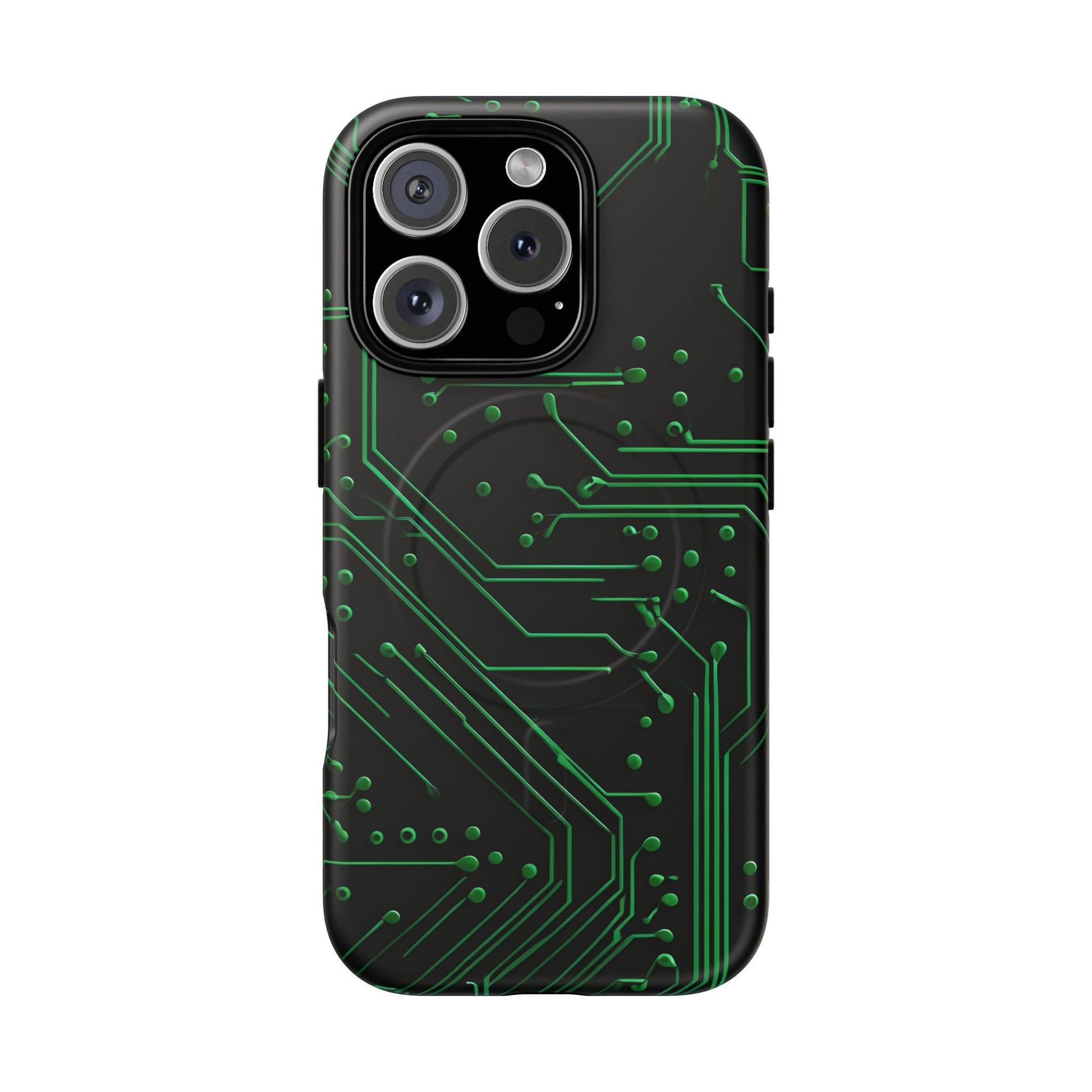 Green Circuit Grid iPhone 16 Pro MagSafe Compatible case- Tech-Inspired Shockproof Cover