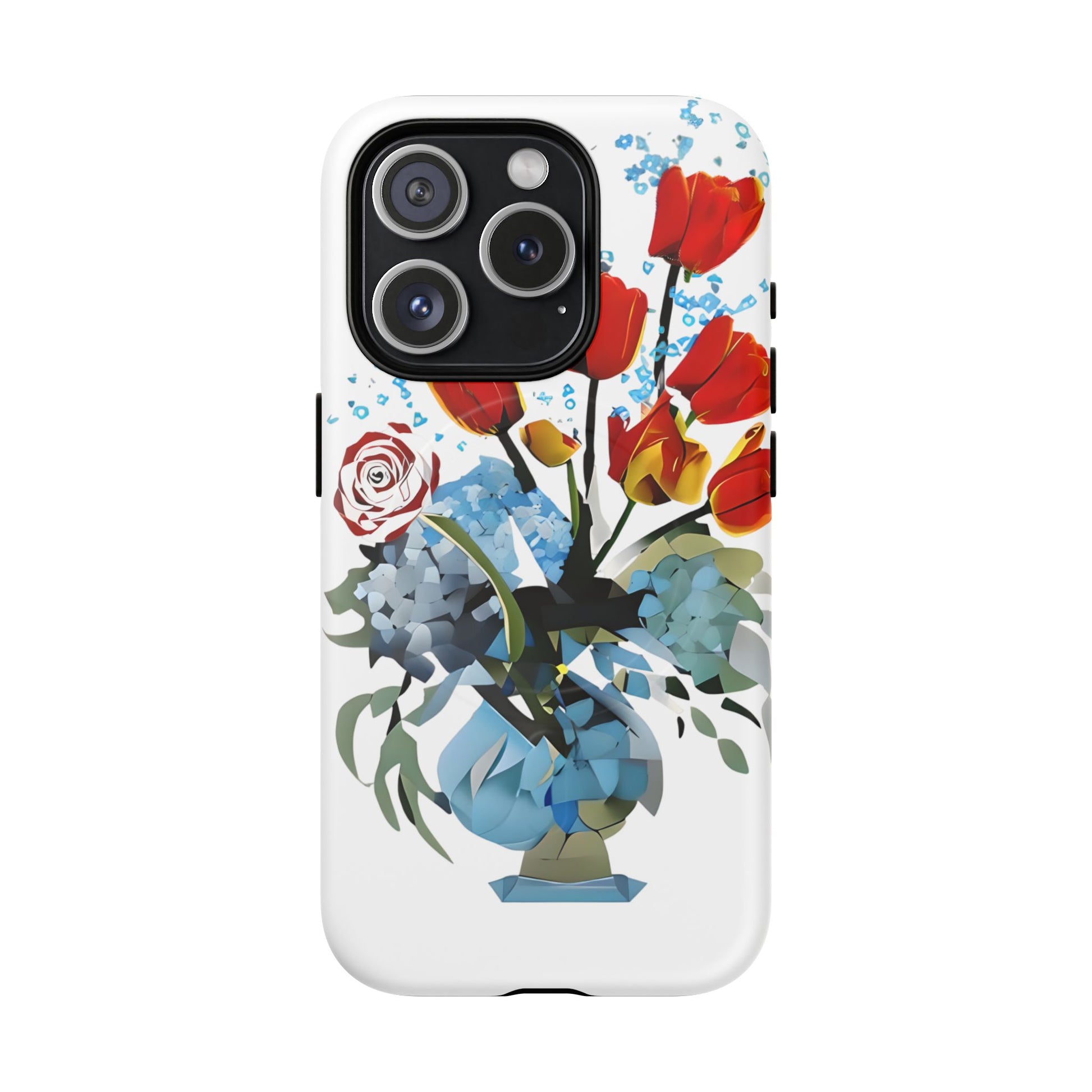 Bouquet Brilliance - Artistic Floral iPhone 15 Pro MagSafe Phone Case - Vibrant Tulip, Rose & Hydrangea Design
