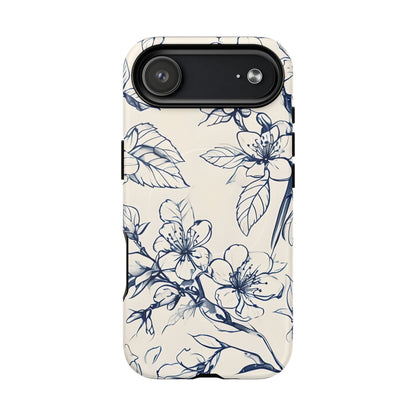 Blossom Sketch - Artistic Blue Floral - iPhone MagSafe Phone Case - Botanical Design