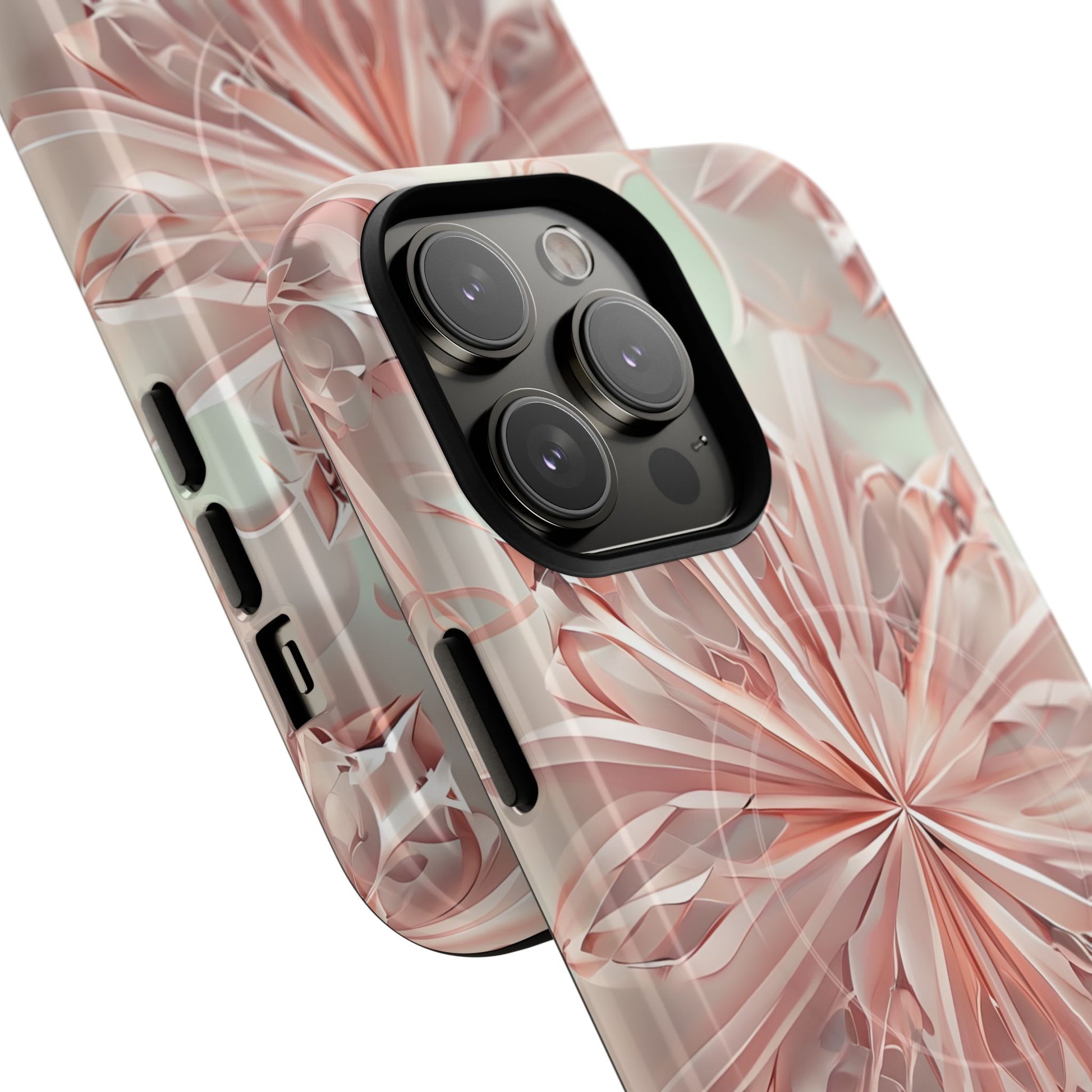 Blush Frost iPhone 14 Pro Max - Kaleidoscope Collection of MagSafe Compatible - Soft Pink Geometric Floral Design
