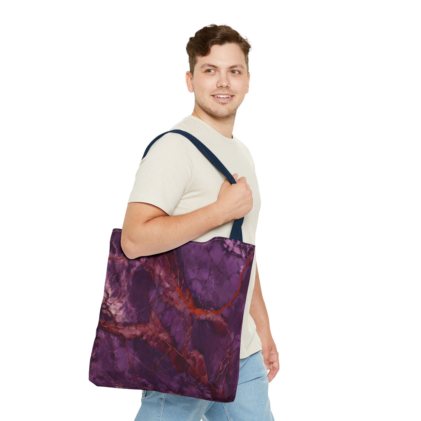 Amethyst Current Tote Bag (16x16 & 18x18)- Artistic Abstract Purple Flow, Artistic Eco-Friendly Shopping Bag
