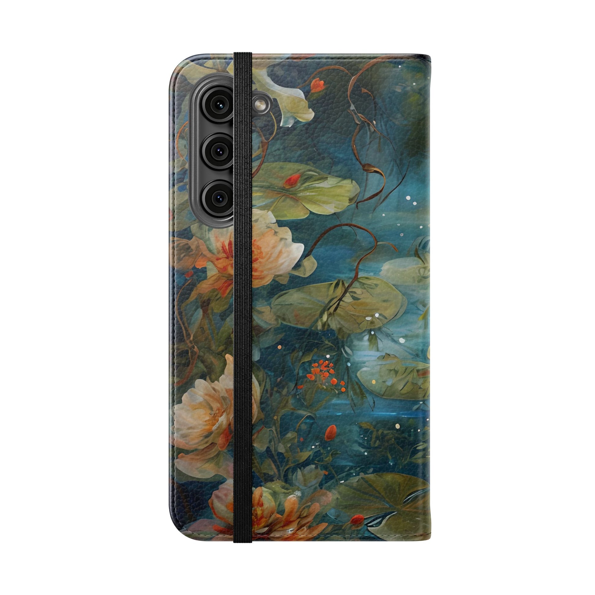 Waterlily Nocturne Samsung Galaxy S23 Plus Wallet Case - Elegant Floral Flip Cover, Vintage Botanical Phone Folio