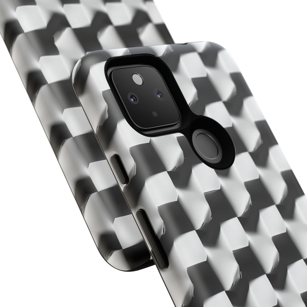 Monochrome Grid Tough Case for Google Pixel 4a 5G - Classic Checkerboard, Black & White, Minimalist Trend