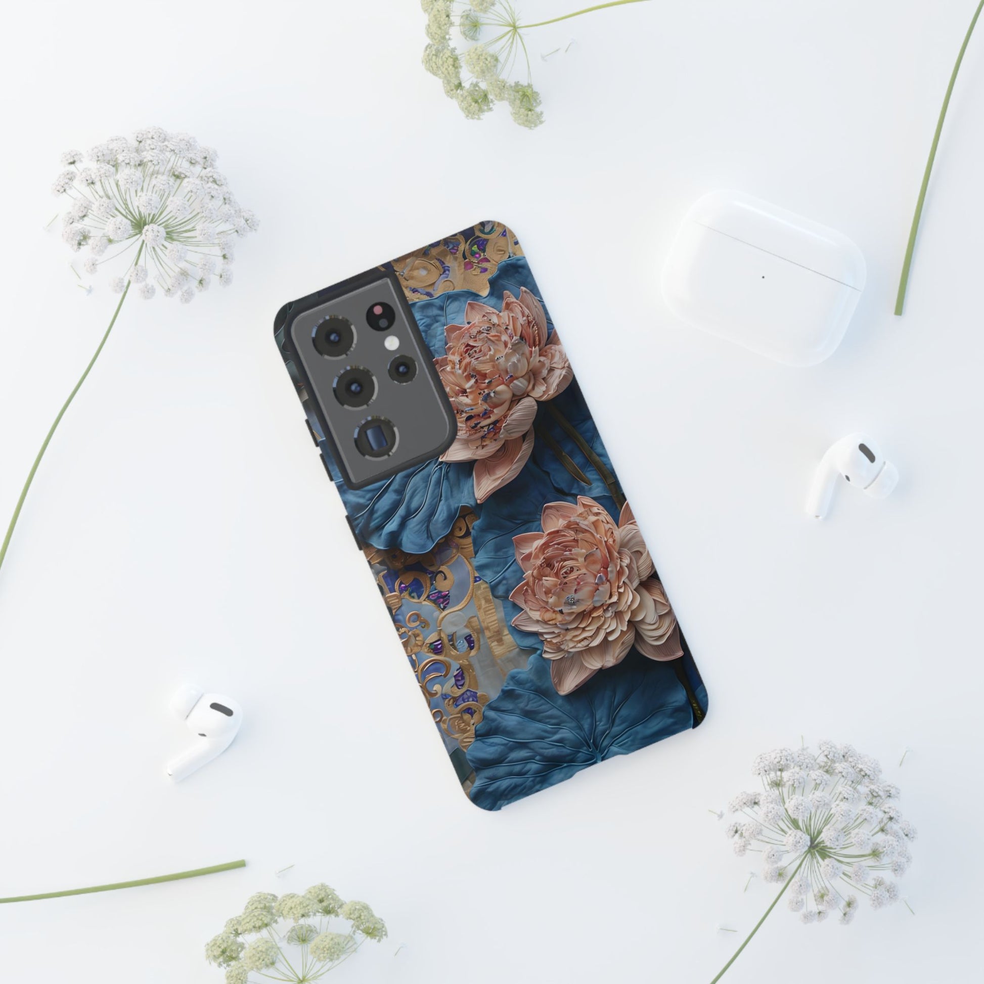 Peony Midnight Tapestry - Samsung Galaxy S21 Ultra - Elegant Blue & Blush Artful Phone Cover