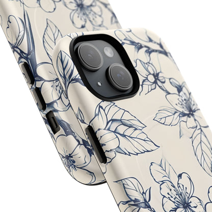 Blossom Sketch - Artistic Blue Floral - iPhone MagSafe Phone Case - Botanical Design