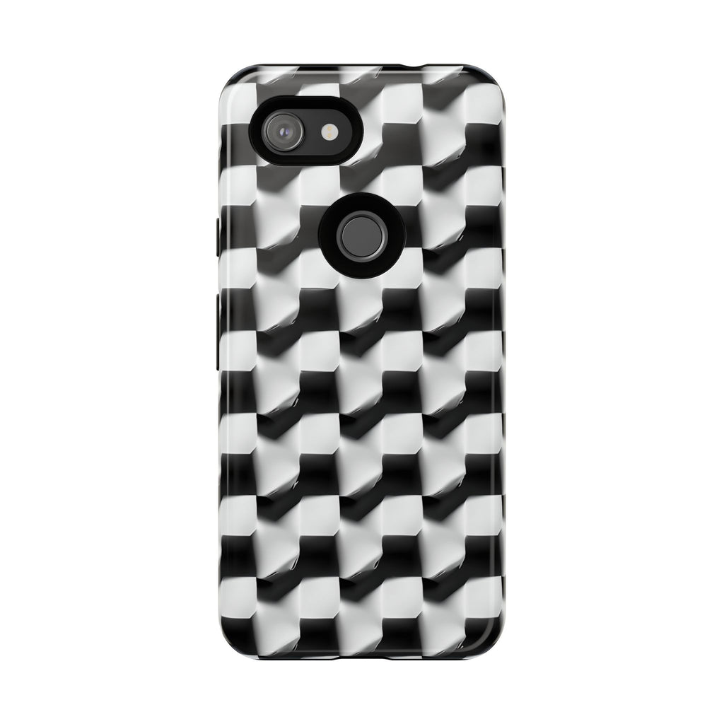 Monochrome Grid Tough Case for Google Pixel 3a - Classic Checkerboard, Black & White, Minimalist Trend