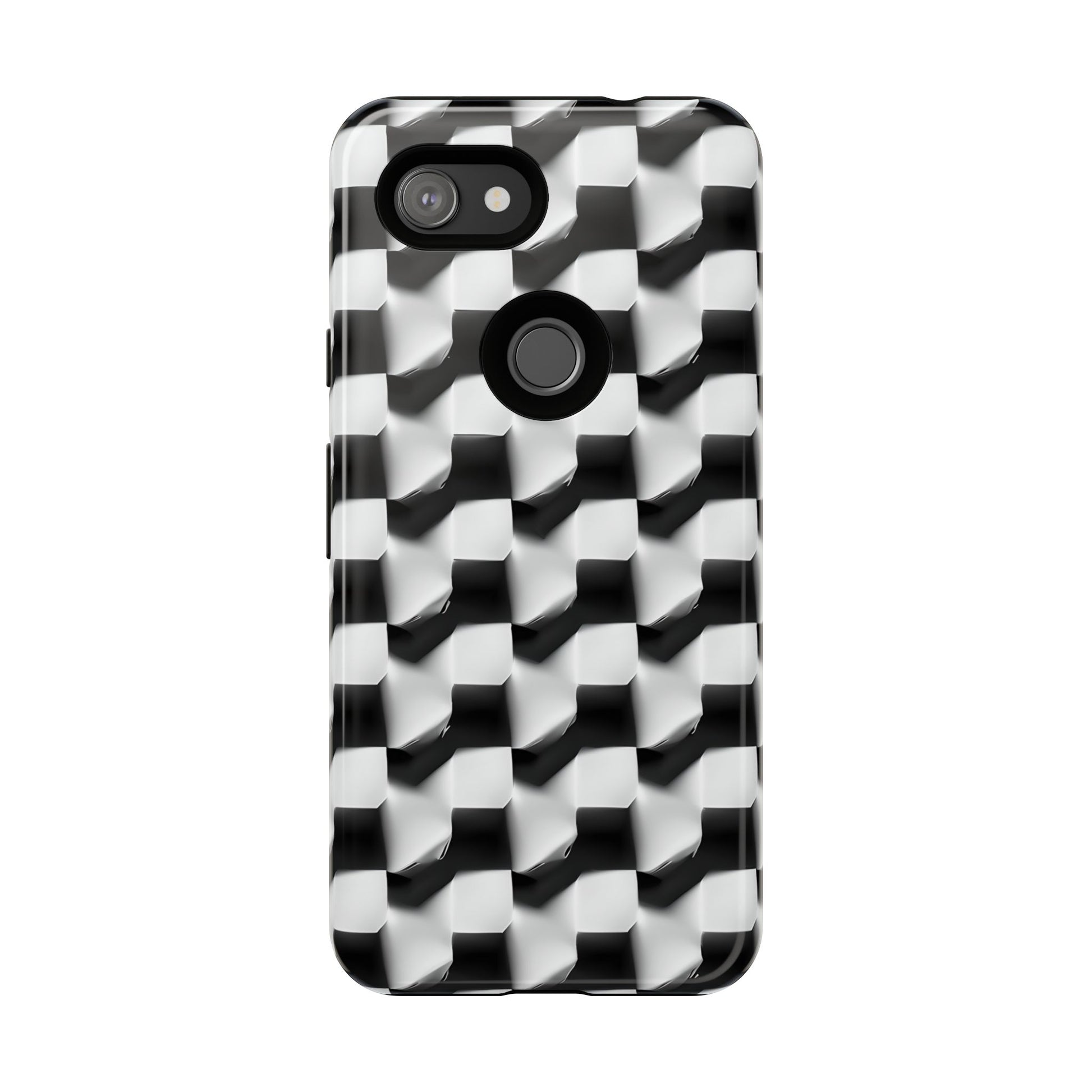 Monochrome Grid Tough Case for Google Pixel 3a - Classic Checkerboard, Black & White, Minimalist Trend