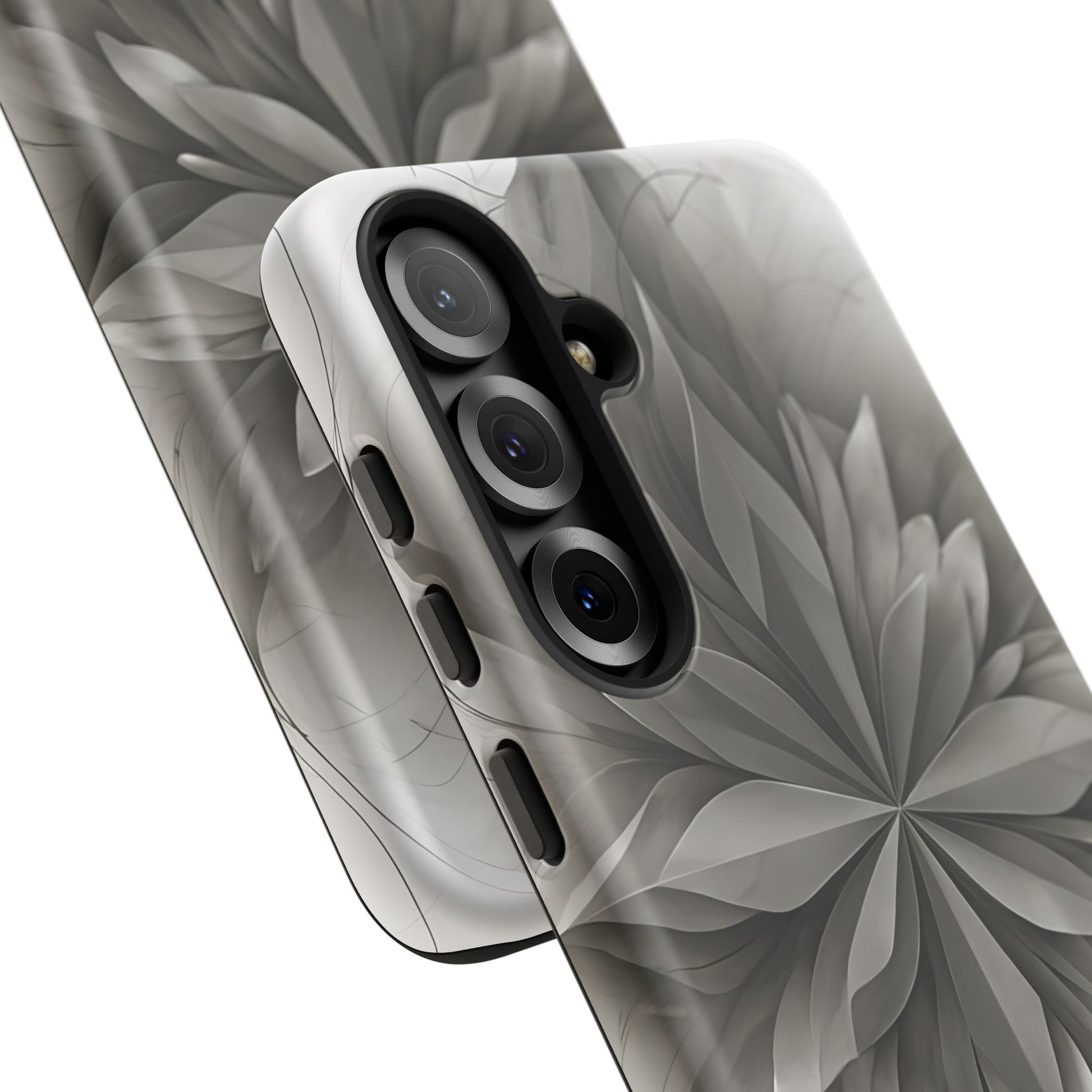 Silver Lotus - Elegant Monochrome Floral Samsung Galaxy S25 Plus Tough Phone Case - Modern Lotus Design