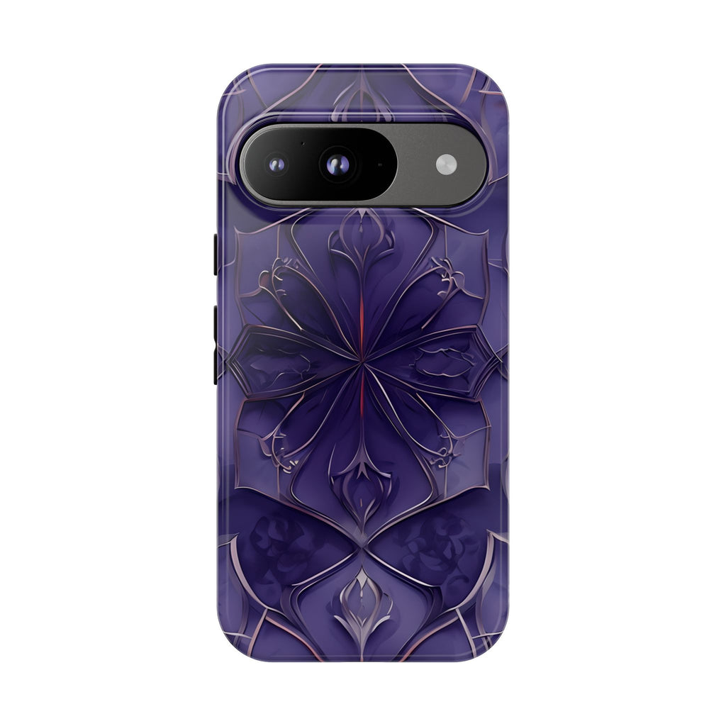 Violet Nebula - Kaleidoscope Collection Artistic Floral Burst - Google Pixel 9 Tough Phone Case - Bold Purple Symmetrical Design