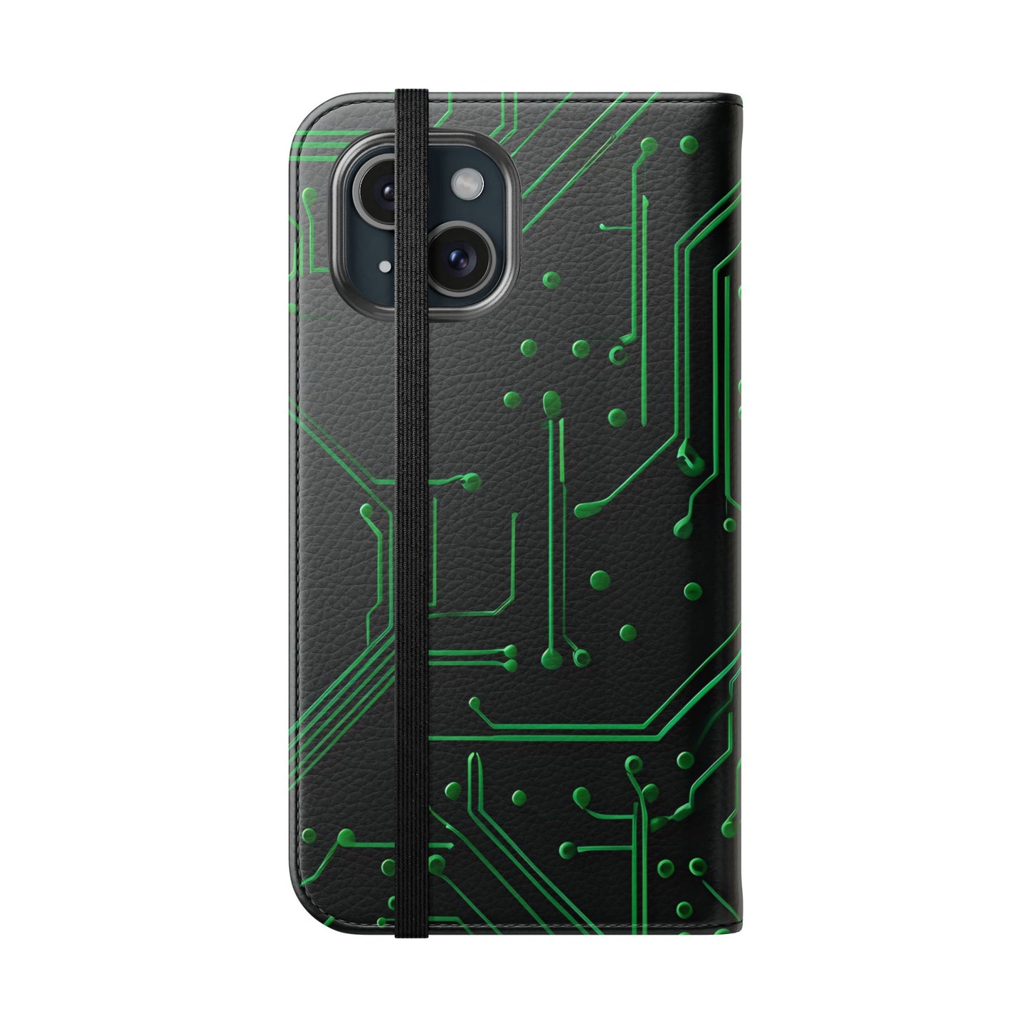 Green Circuit Board Pattern iPhone Wallet Flip Phone Case Closed
