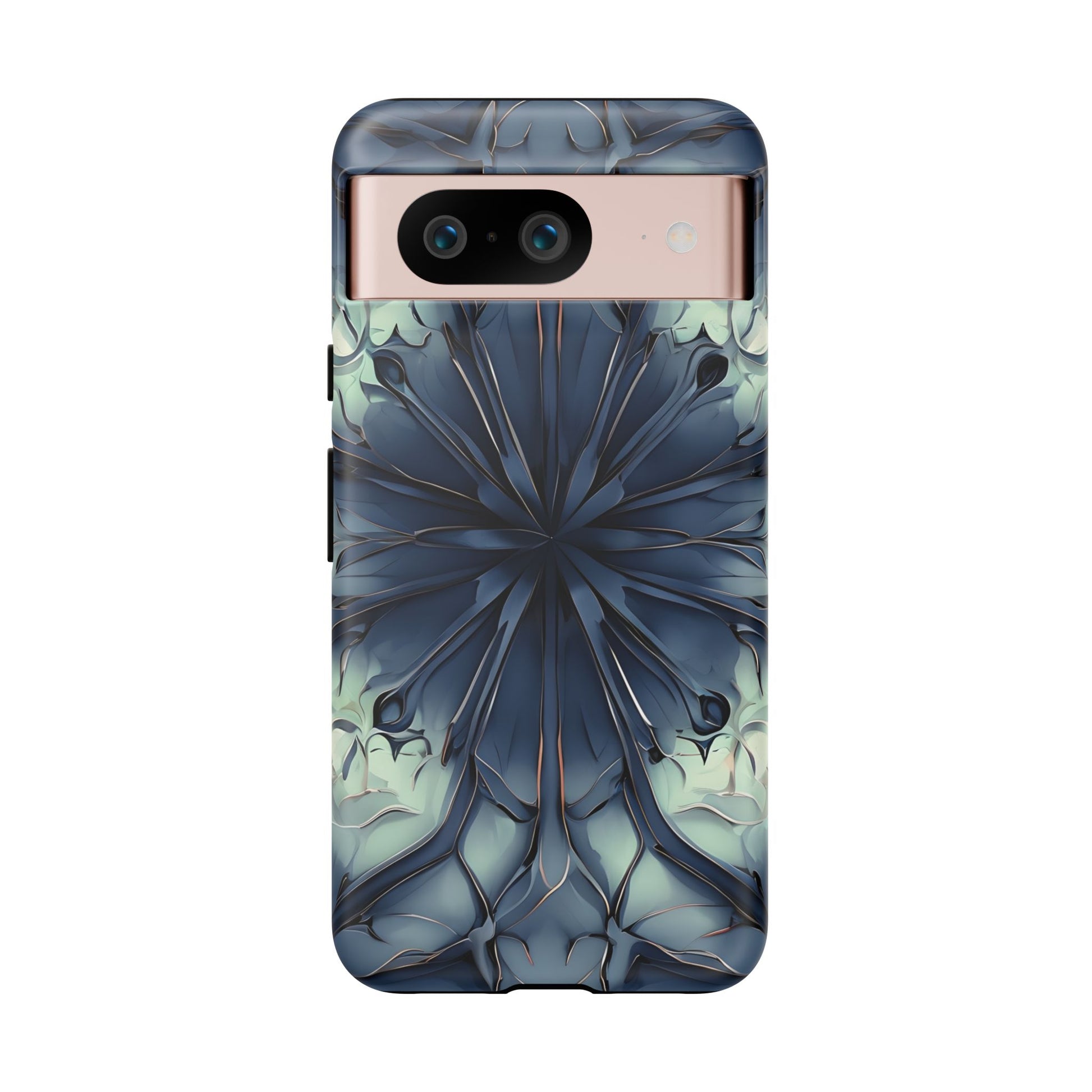 Indigo Mosaic - Artistic Kaleidoscope Collection Artistic Floral - Google Pixel 8 Tough Phone Case - Bold Blue Symmetrical Design