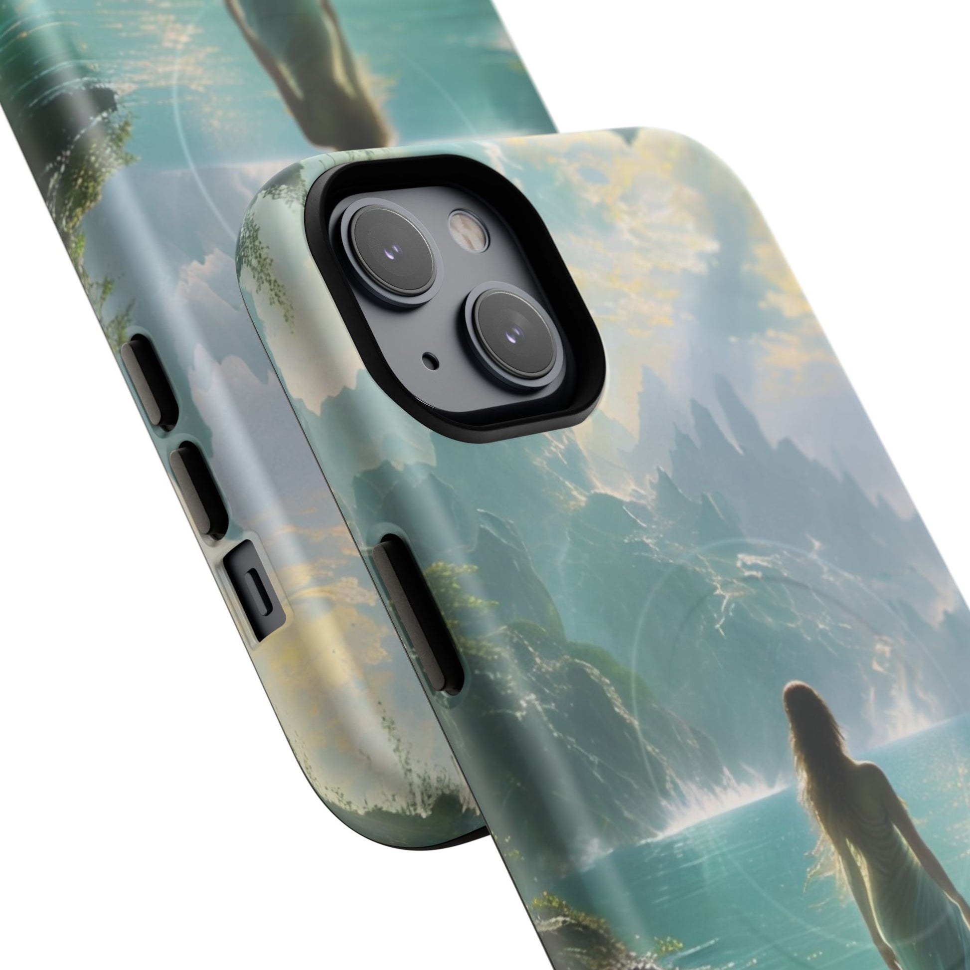 Celestial Tides - Dreamscape Art iPhone 14 Plus MagSafe Phone Case -Ethereal Woman & Fantasy Landscape Design