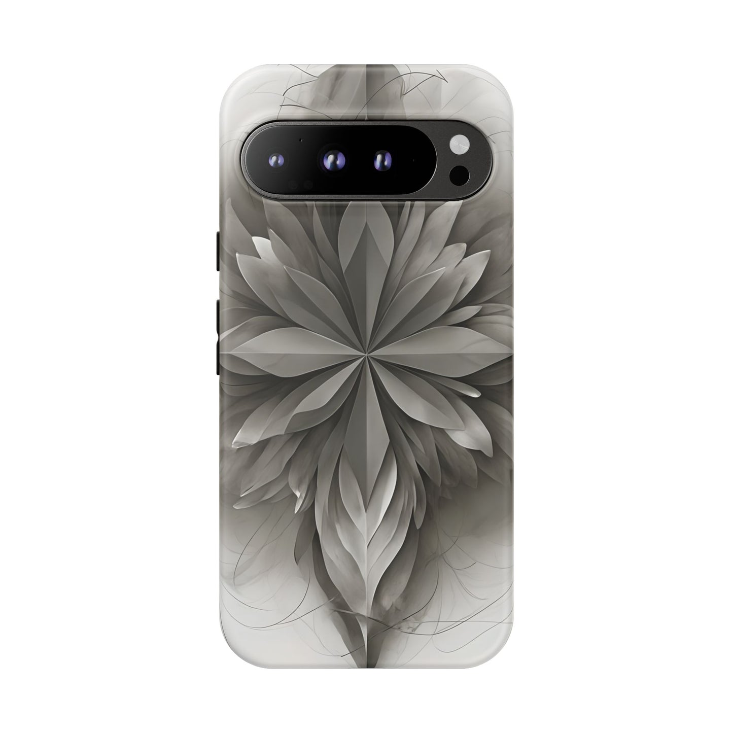 Silver Lotus - Elegant Monochrome Floral Google Pixel Tough Phone Case - Modern Lotus Design