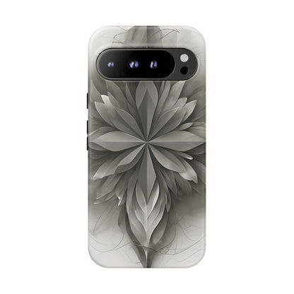 Silver Lotus - Elegant Monochrome Floral Google Pixel Tough Phone Case - Modern Lotus Design