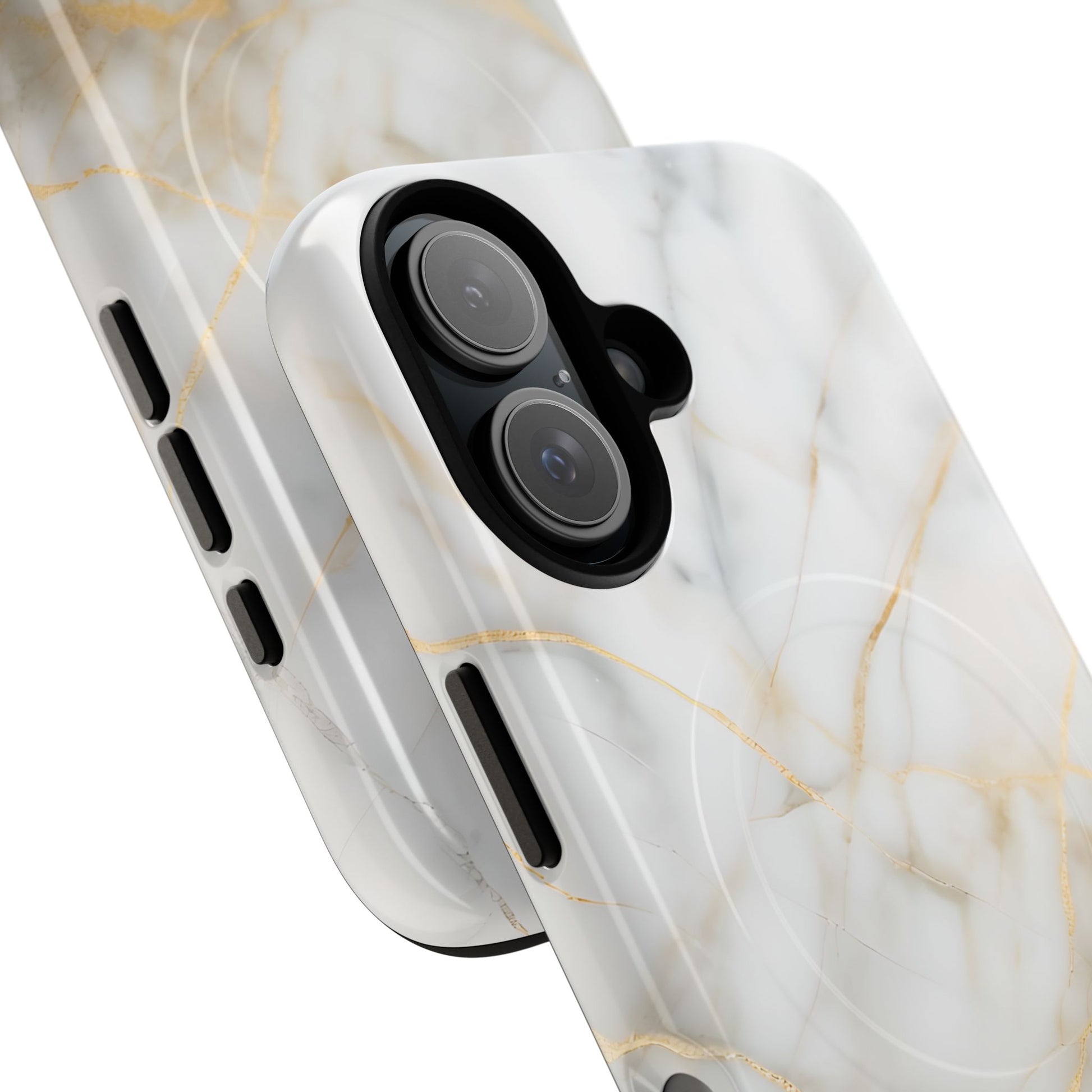 Golden Vein iPhone 16 MagSafe Phone Case -White Neutral Marble Design