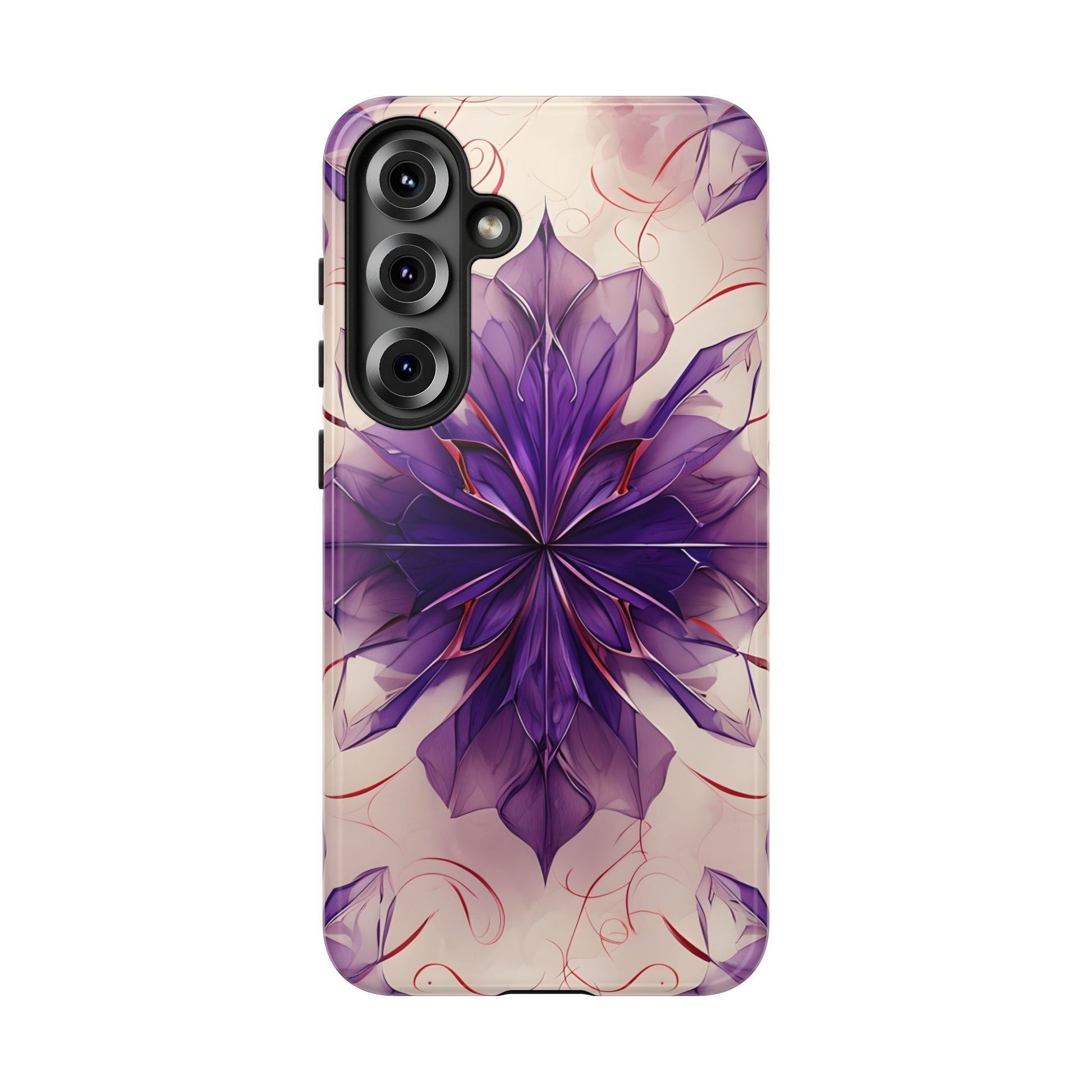 Violet Reverie - Kaleidoscope Collection Artistic Floral Burst - Samsung Galaxy S25 Plus Tough Phone Case - Bold Purple Symmetrical Design