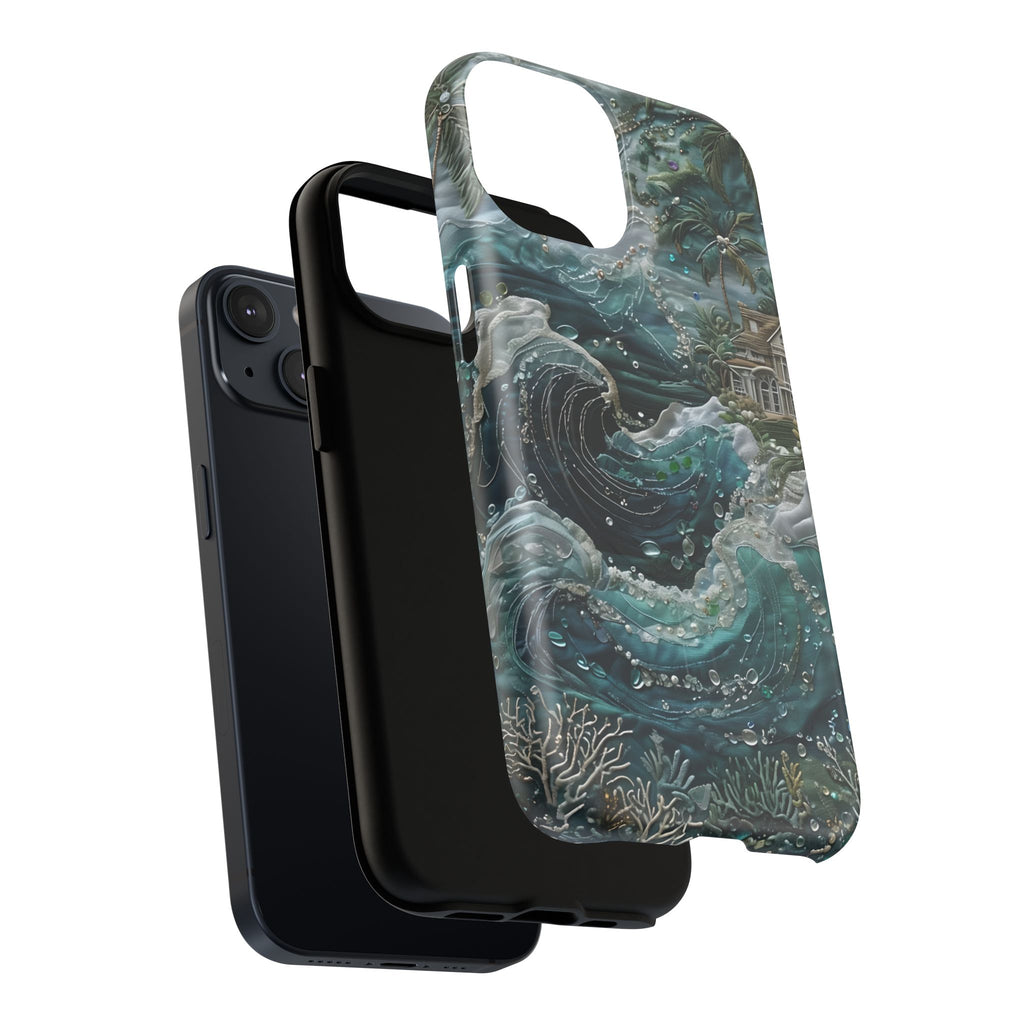Tropical Midnight Wave - Artistic Ocean iPhone 14 MagSafe Phone Case - Dramatic Blue Wave Design