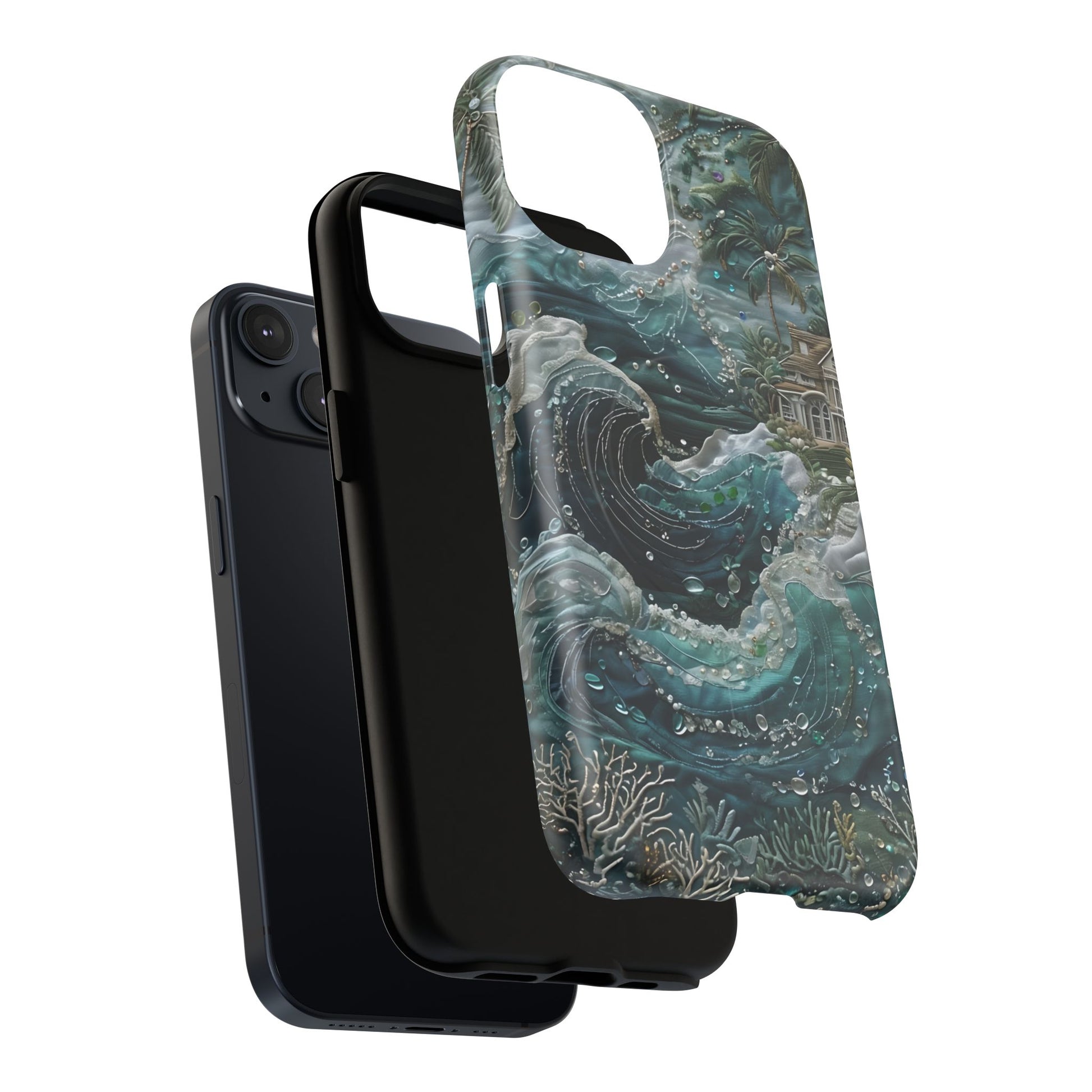 Tropical Midnight Wave - Artistic Ocean iPhone 14 MagSafe Phone Case - Dramatic Blue Wave Design