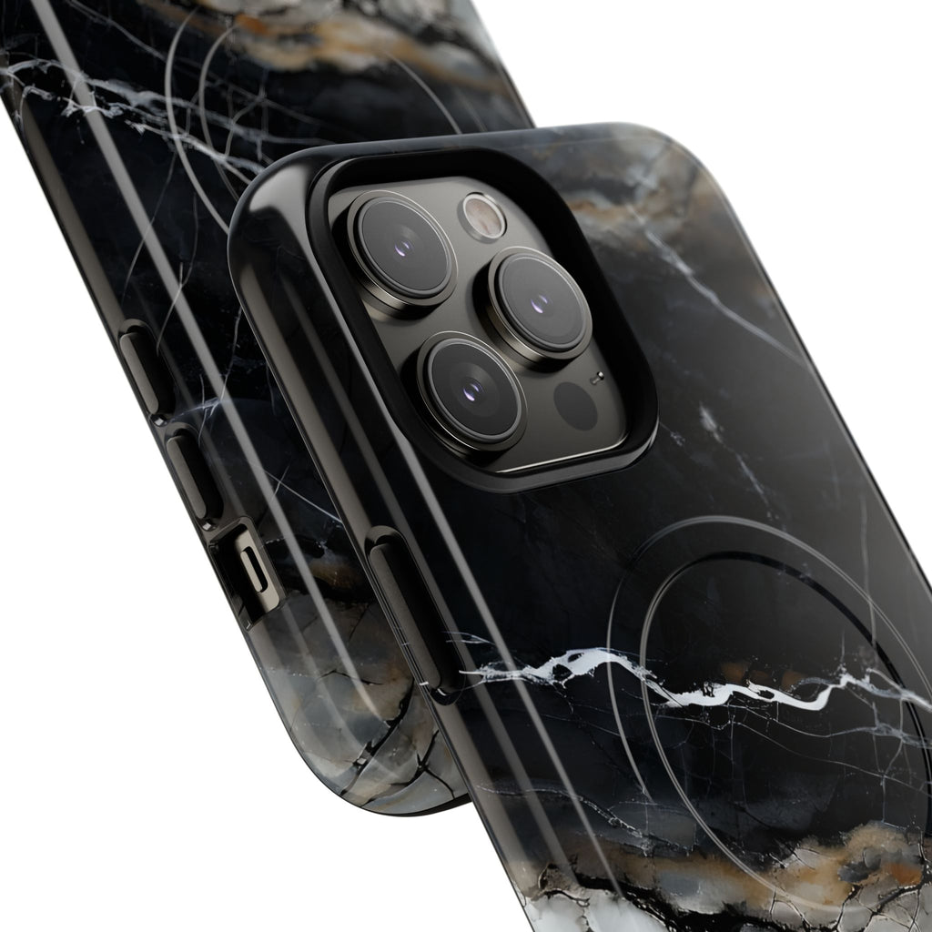 Obsidian Vein iPhone 14 Pro Max MagSafe Phone Case -Black Neutral Marble Design