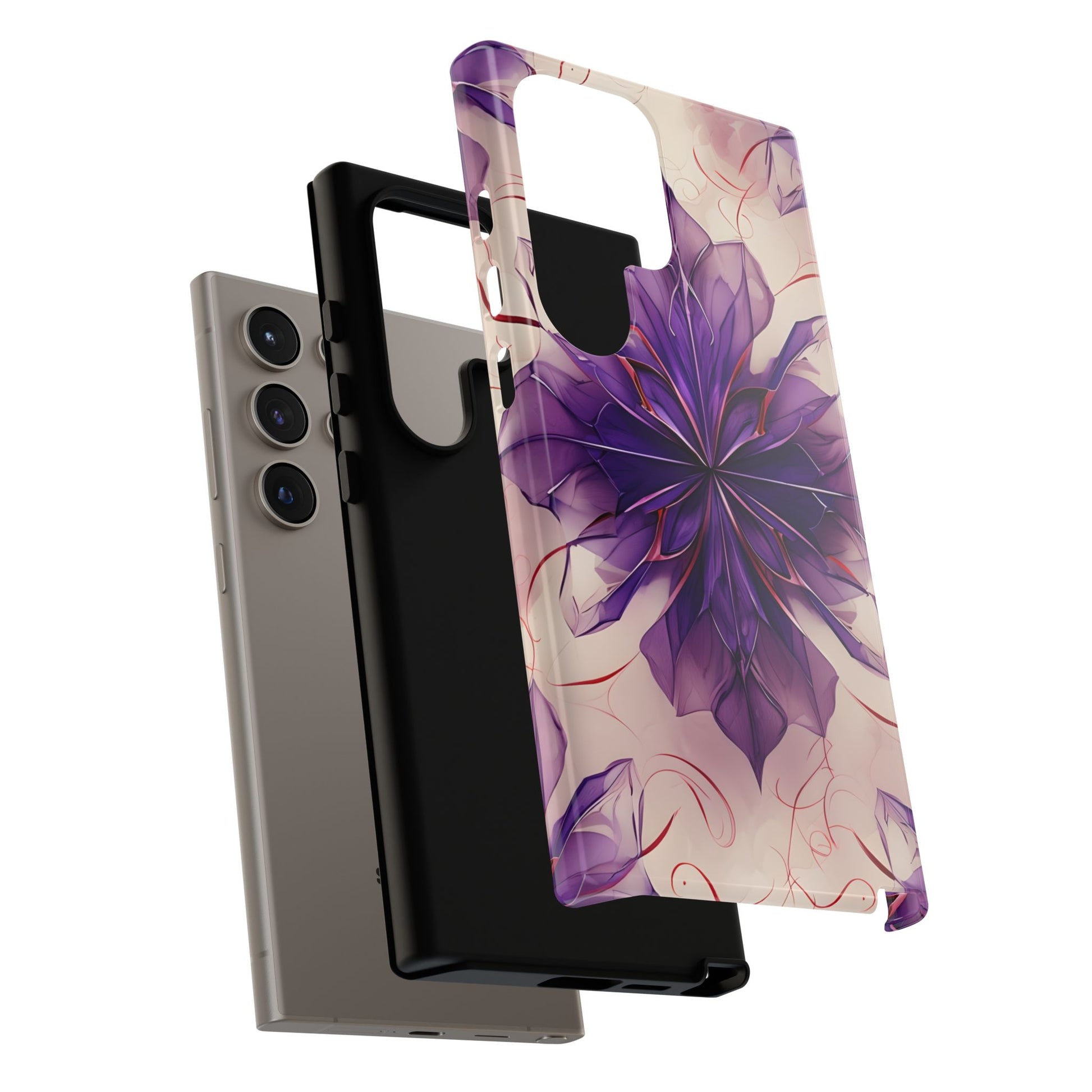 Violet Reverie - Kaleidoscope Collection Artistic Floral Burst - Samsung Galaxy S24 Ultra Tough Phone Case - Bold Purple Symmetrical Design