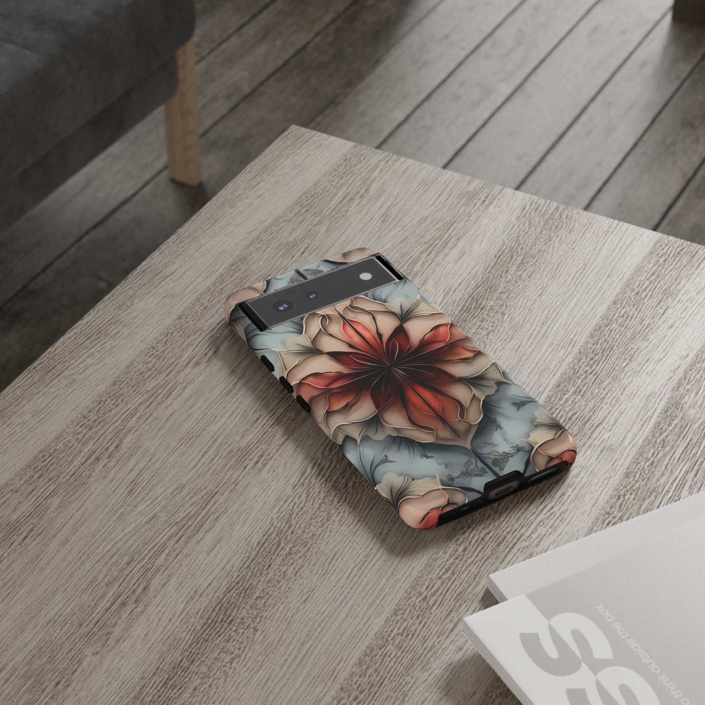 Ember Bloom - Kaleidoscope Collection Artistic Floral - Google Pixel Tough Phone Case - Fiery Symmetrical Design