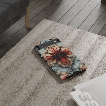 Ember Bloom - Kaleidoscope Collection Artistic Floral - Google Pixel Tough Phone Case - Fiery Symmetrical Design