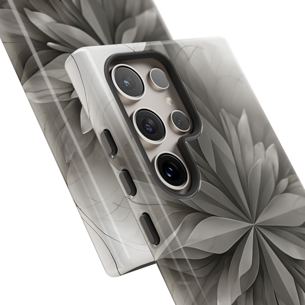 Silver Lotus - Elegant Monochrome Floral Samsung Galaxy S24 Ultra Tough Phone Case - Modern Lotus Design