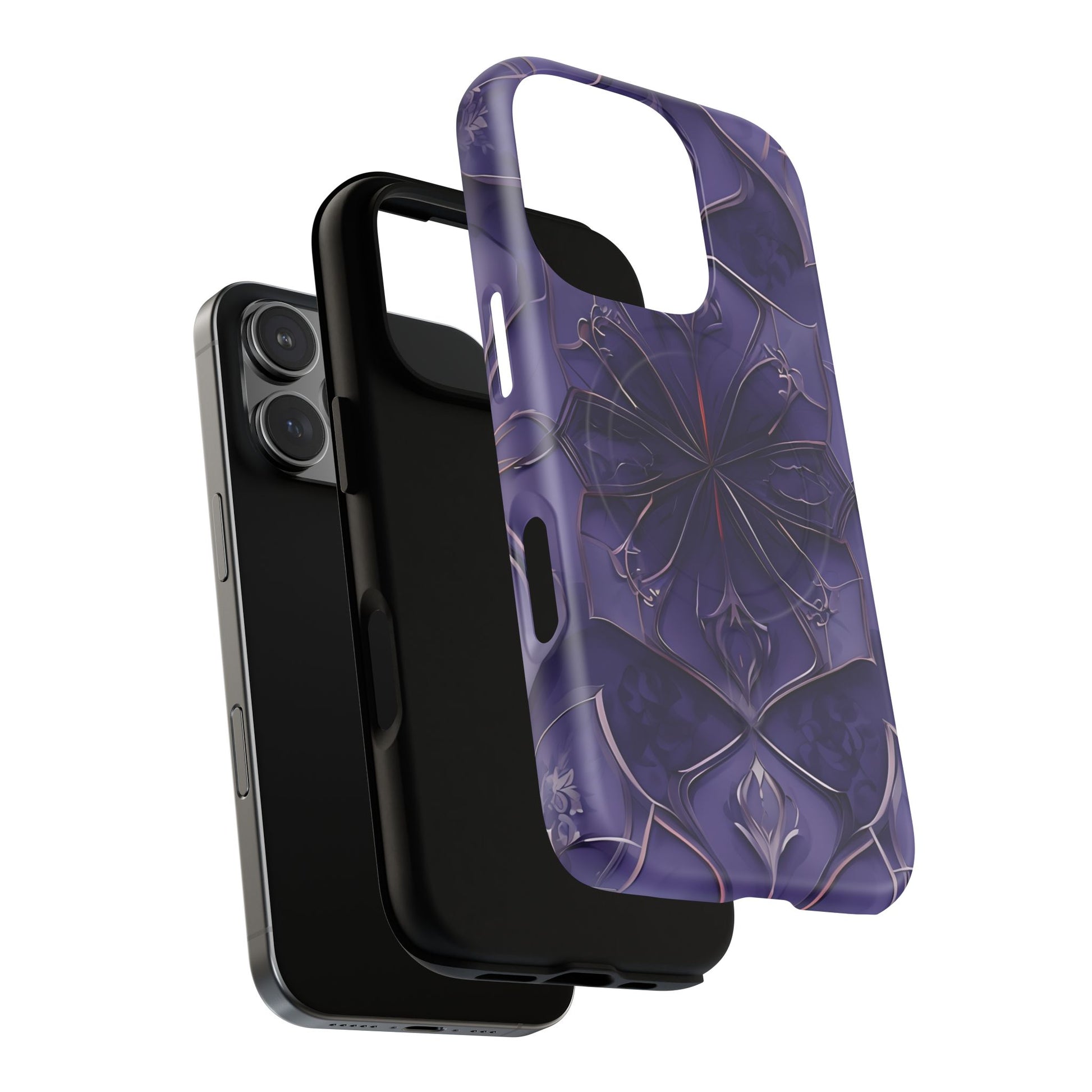 Violet Nebula - Kaleidoscope Collection Artistic Floral Burst - iPhone 16 Pro MagSafe Phone Case -Bold Purple Symmetrical Design