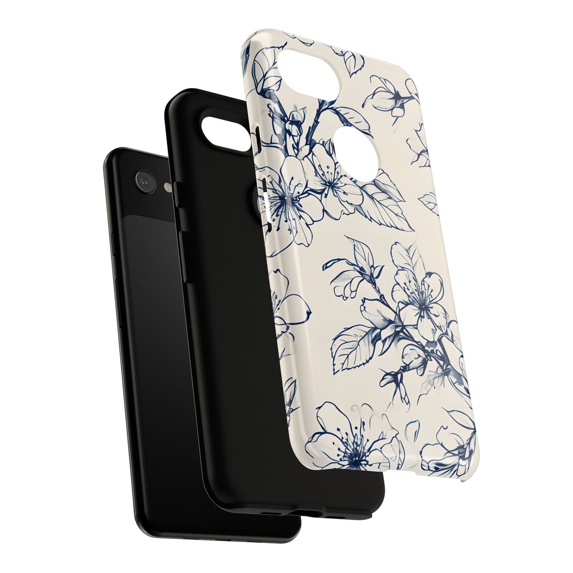 Blossom Sketch - Artistic Blue Floral Google Pixel 3a XL - Tough Phone Case - Hand-Drawn Botanical Design