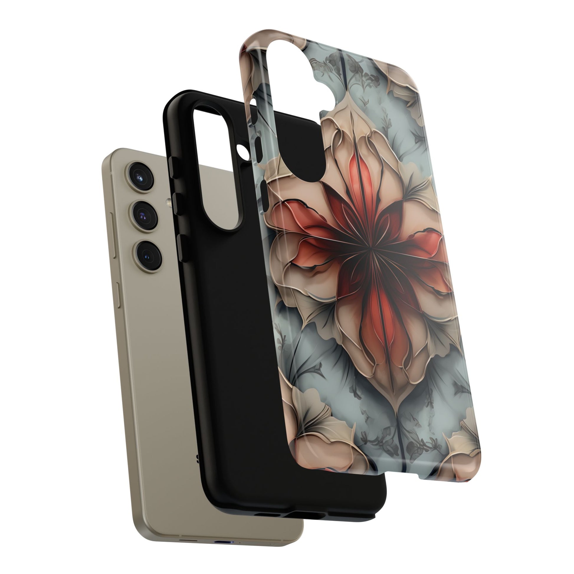 Ember Bloom - Kaleidoscope Collection Artistic Floral - Samsung Galaxy S24 Plus Tough Phone Case - Fiery Symmetrical Design
