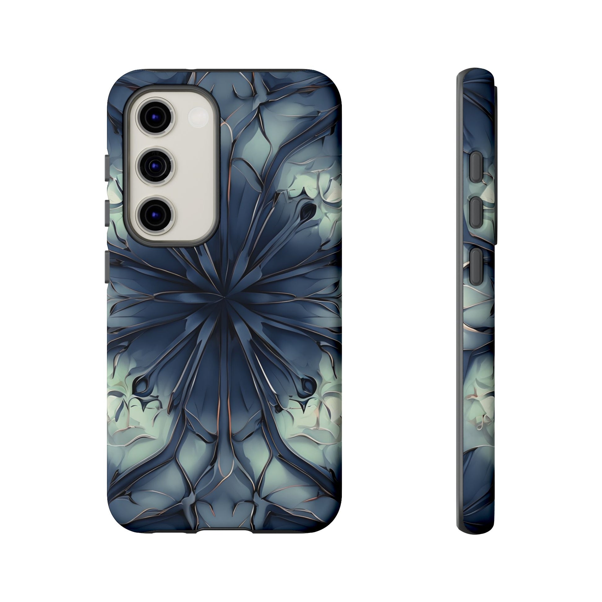 Indigo Mosaic - Artistic Kaleidoscope Collection Artistic Floral - Samsung Galaxy S23 Tough Phone Case - Bold Blue Symmetrical Design