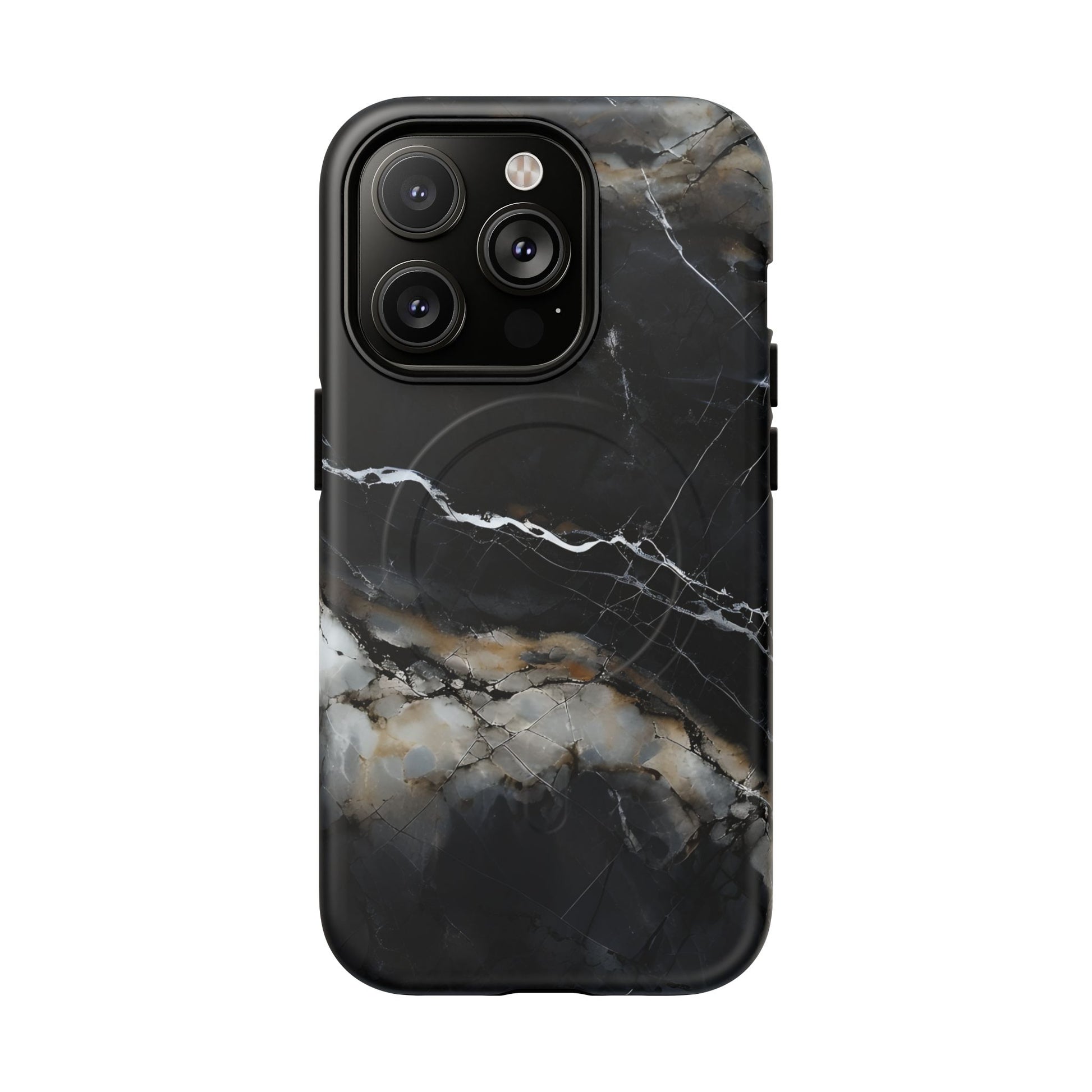 Obsidian Vein iPhone 14 Pro MagSafe Phone Case -Black Neutral Marble Design